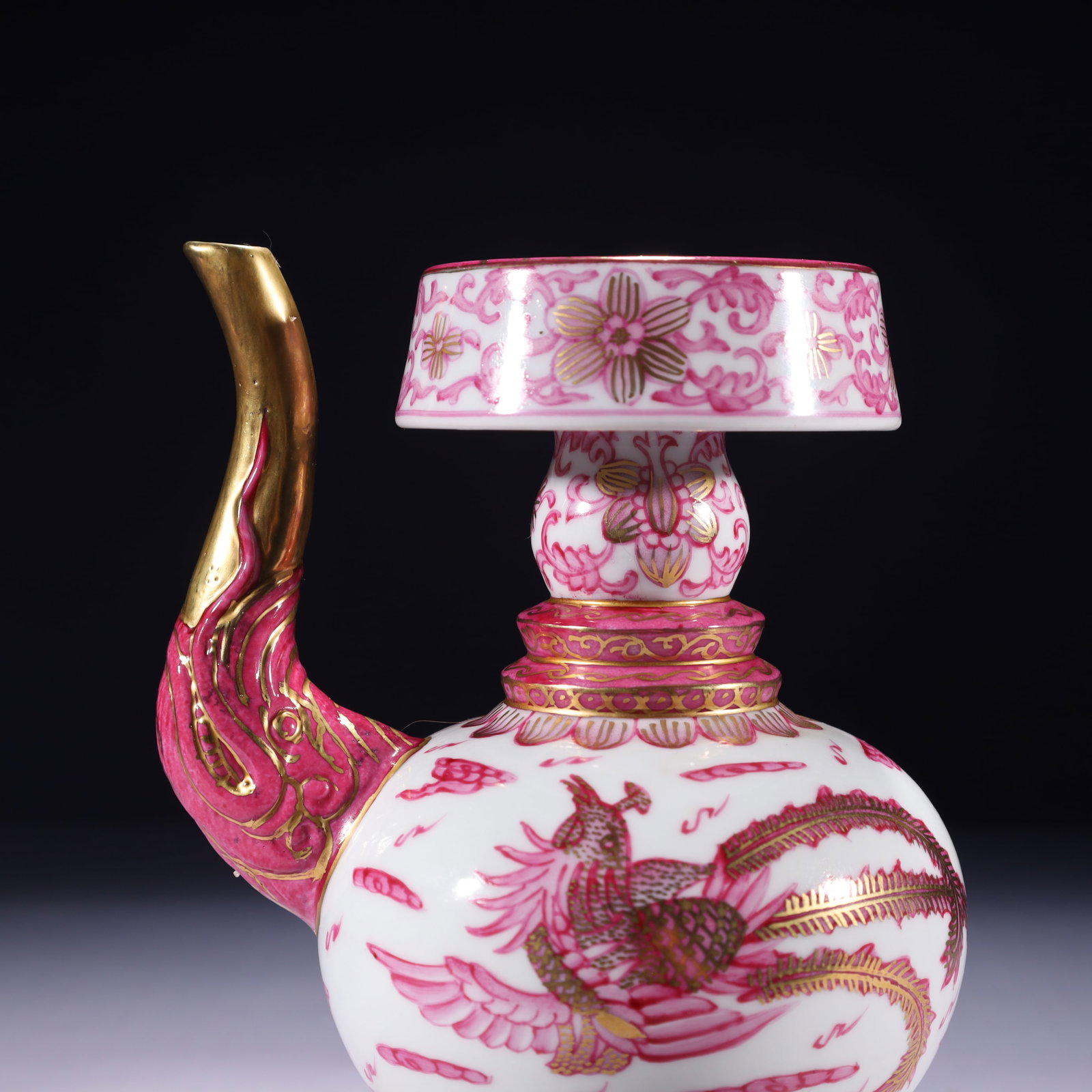 An Exquisite Ruby Red-Glazed Painted Gold Auspicious Cloud and Phoenix Pattern Pot - 2