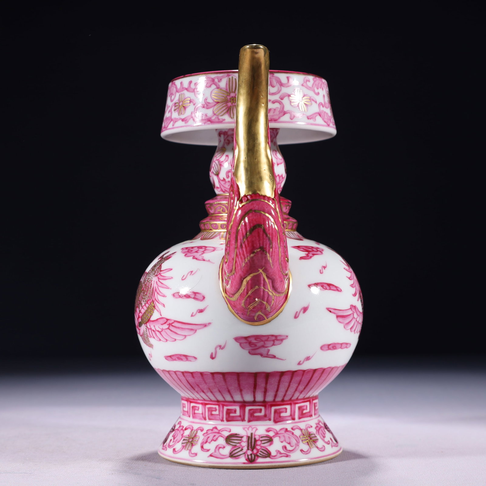 An Exquisite Ruby Red-Glazed Painted Gold Auspicious Cloud and Phoenix Pattern Pot - 5