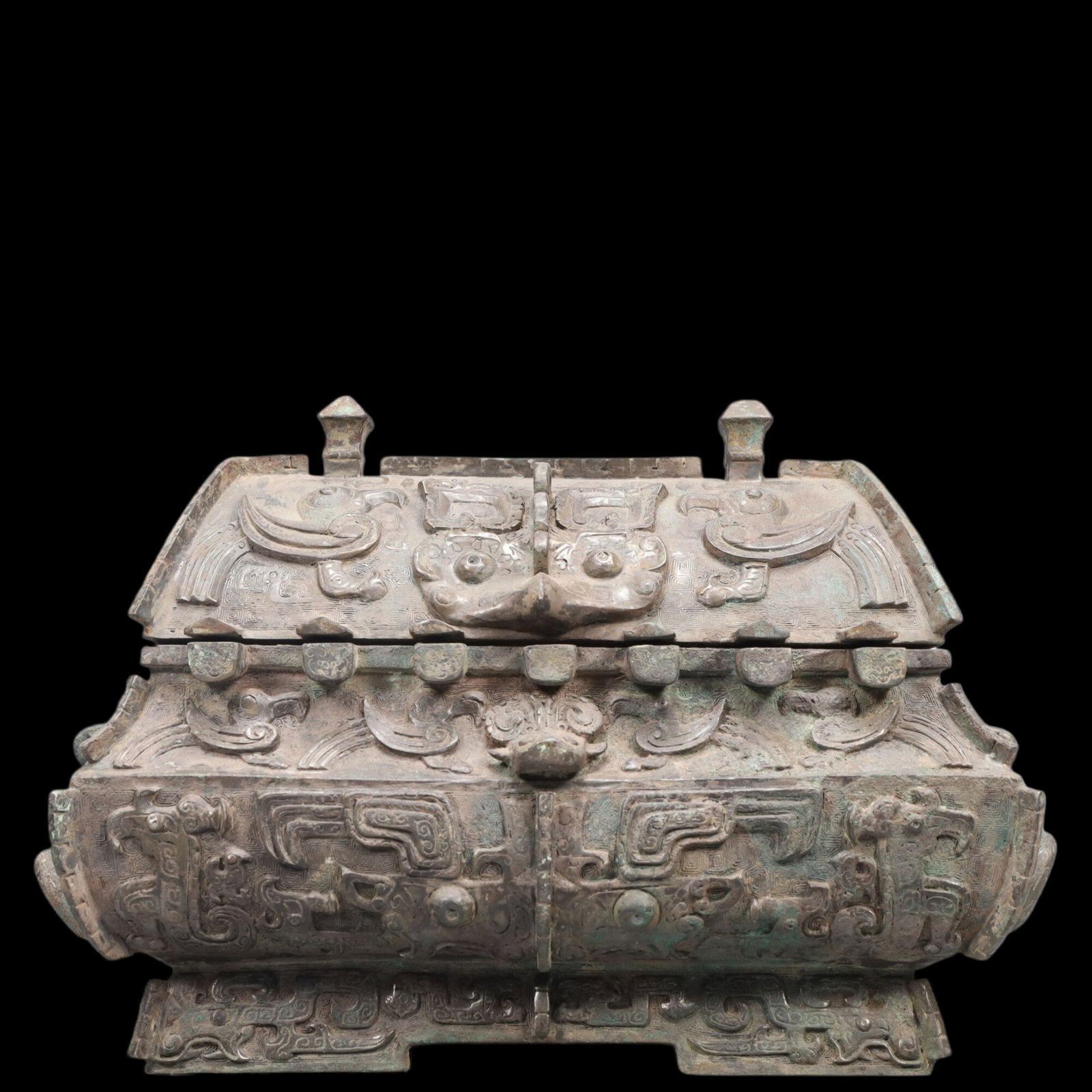 A Precious Bronze Beast-Face Pattern Pot with Cover,With Inscription