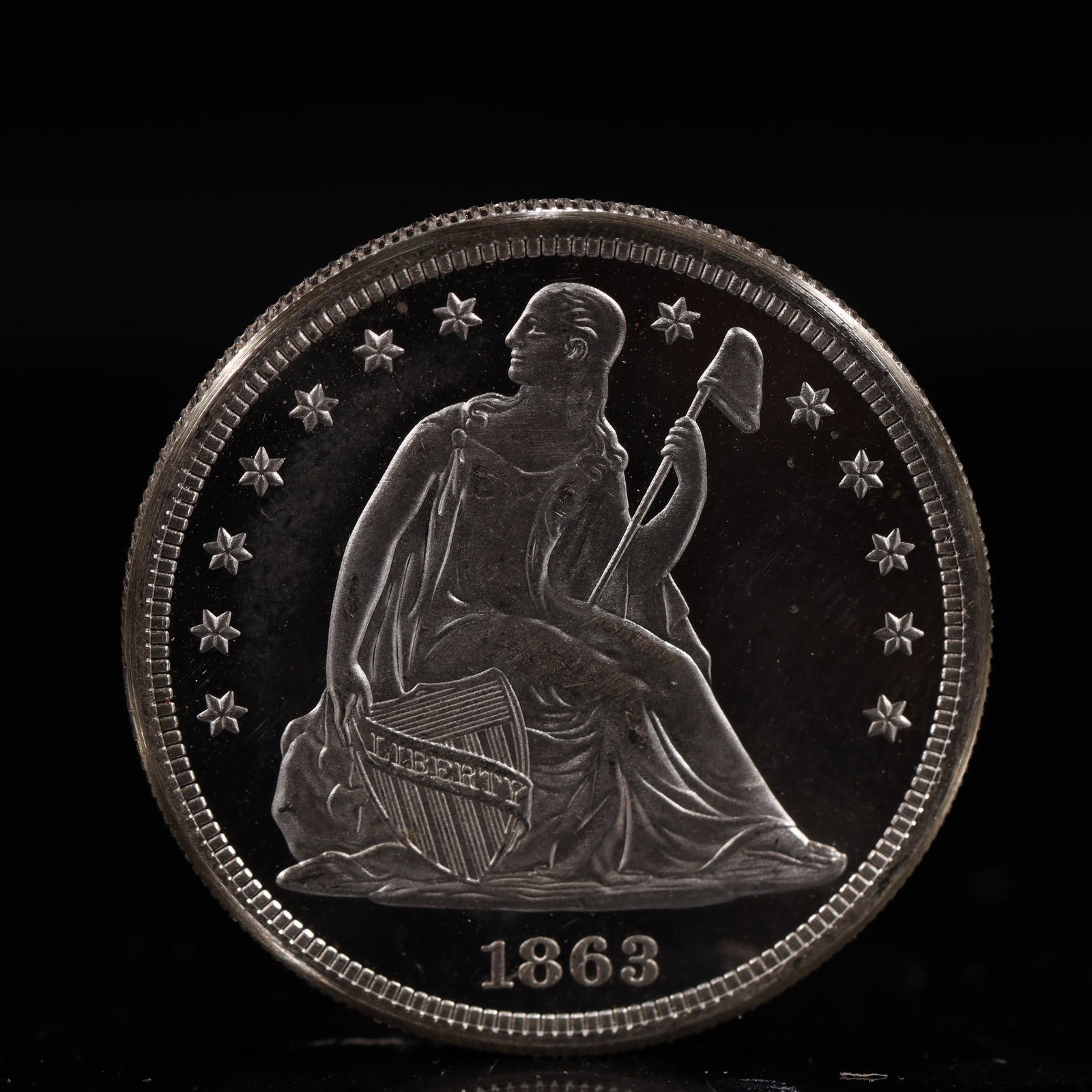 USA One Dollar 1863 Coin: American coin. IN GOD WE TRUST / LIBERTY / 1863 / UNITED STATES OF AMERICA / ONE DOL. Weight:26.9g.