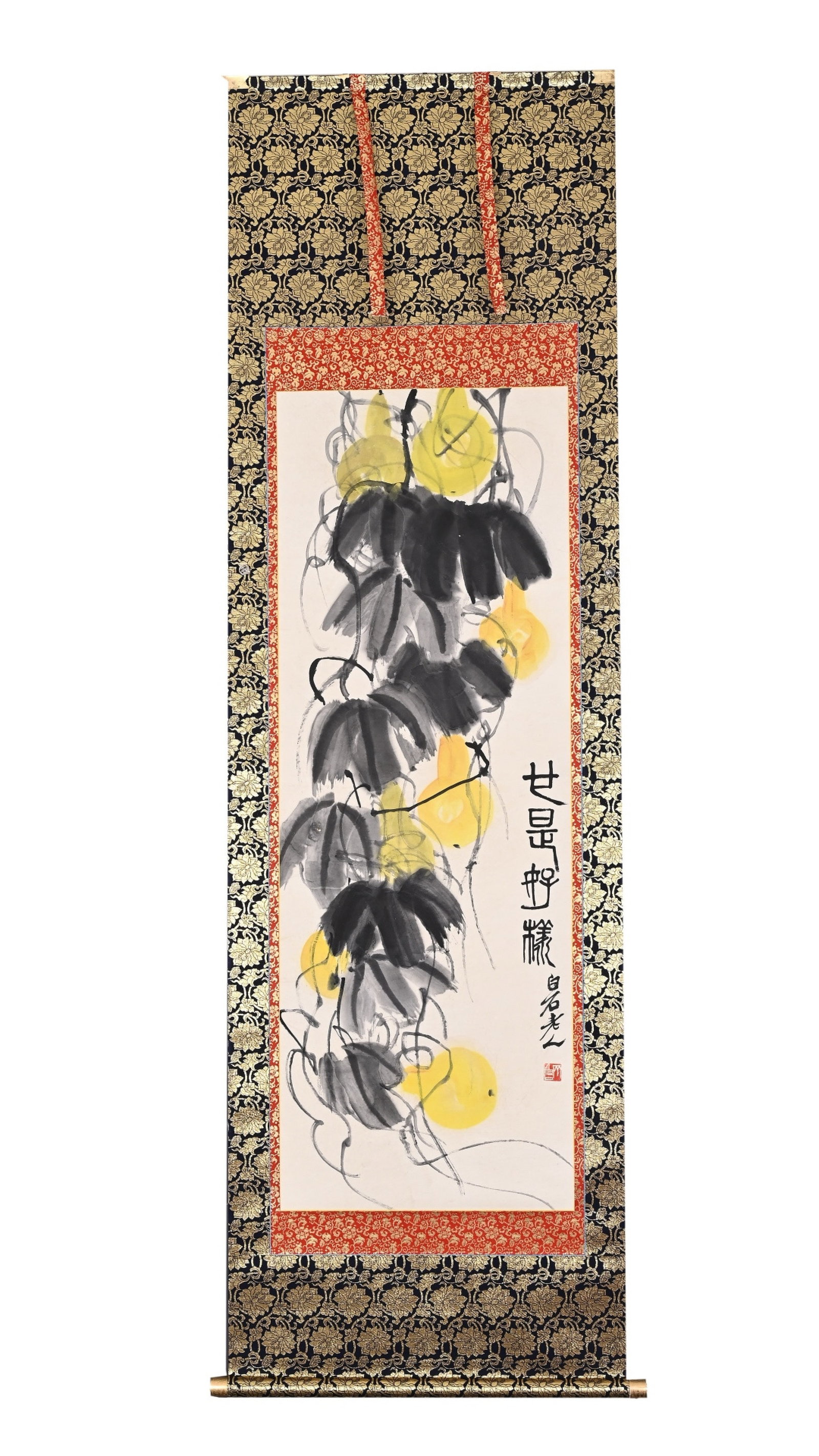 A Chinese Vertical Scroll Ink Painting of Gourd on Paper