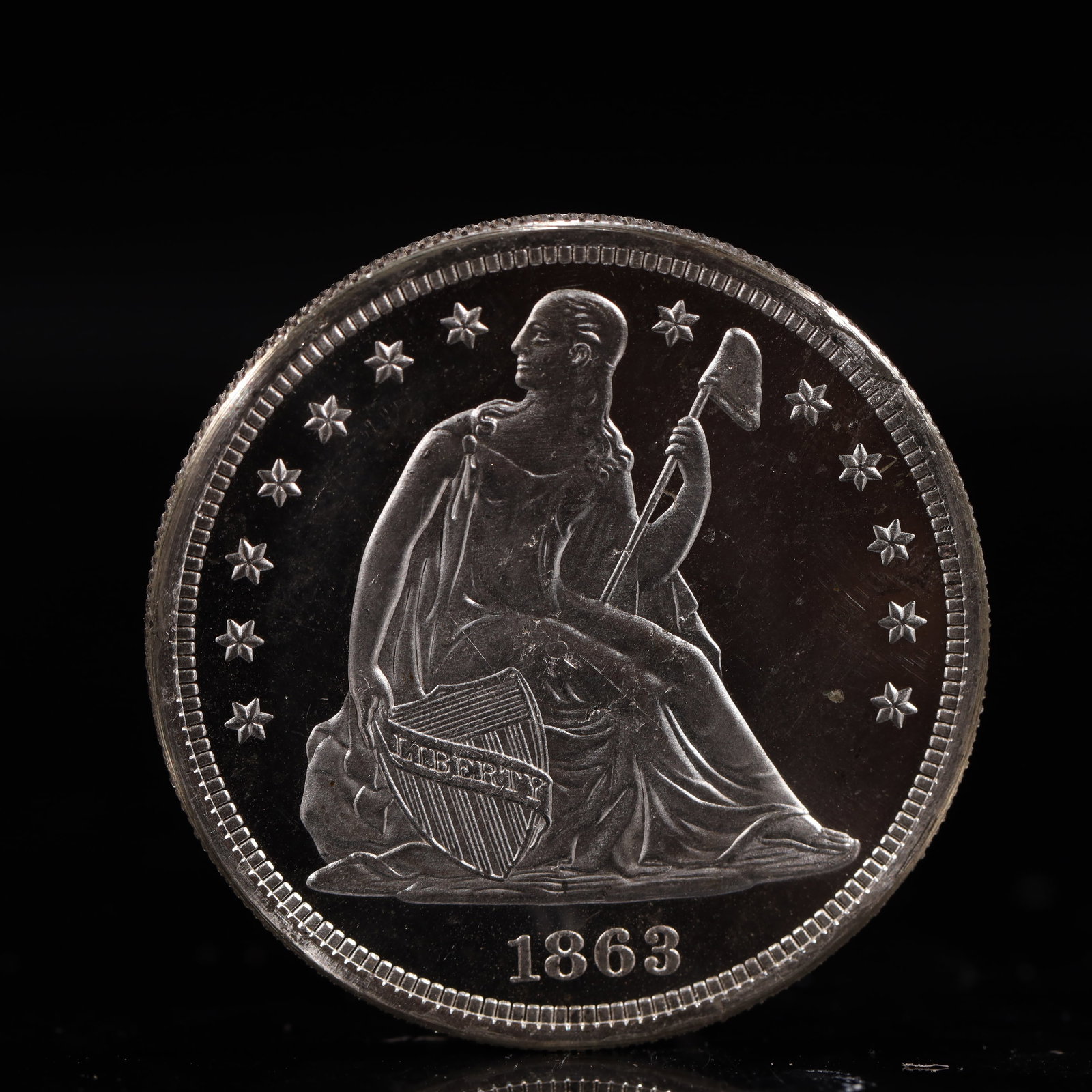 USA One Dollar 1863 Coin: American coin. IN GOD WE TRUST / LIBERTY / 1863 / UNITED STATES OF AMERICA / ONE DOL. Weight:26.9g.