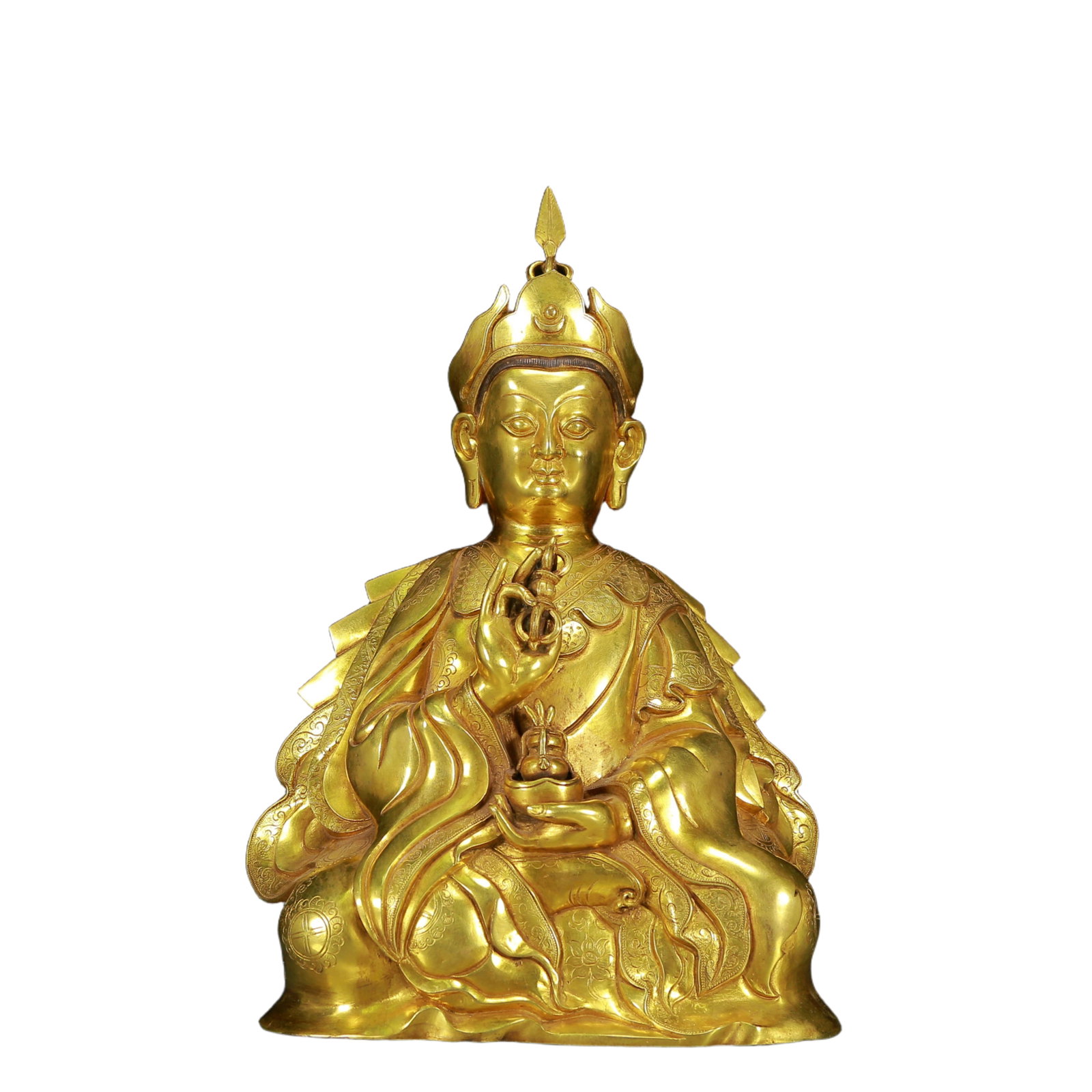 A Solemn Gilt Bronze Statue of Padma Sambhava