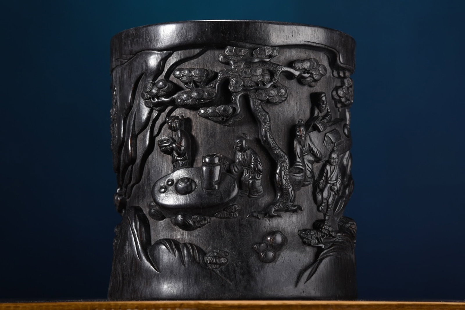 An Exquisite Wood Carving Character and Story Pattern Brush Pot