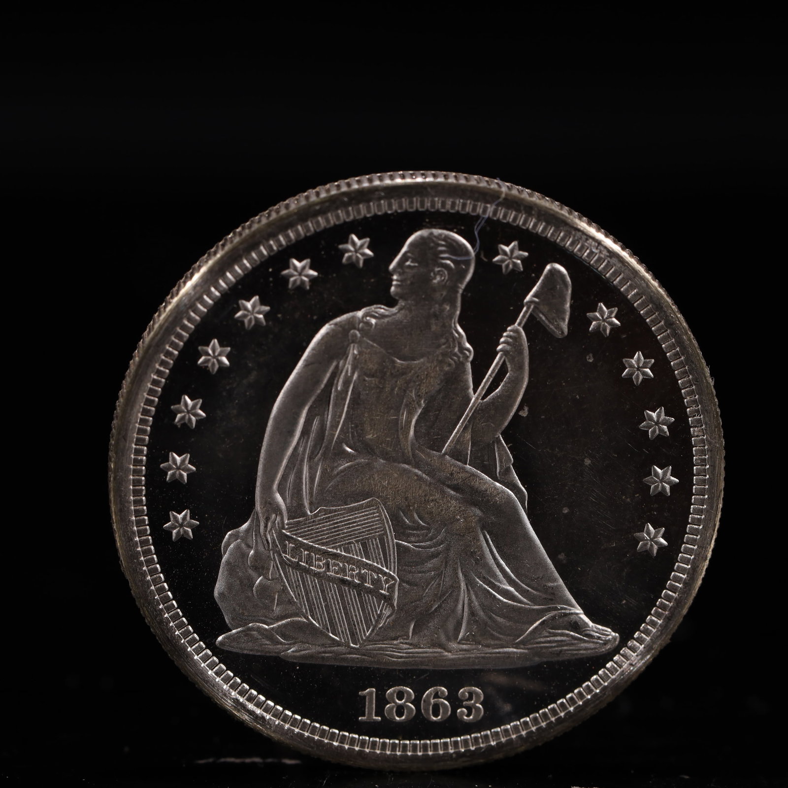 USA One Dollar 1863 Coin: American coin. IN GOD WE TRUST / LIBERTY / 1863 / UNITED STATES OF AMERICA / ONE DOL. Weight:26.9g.