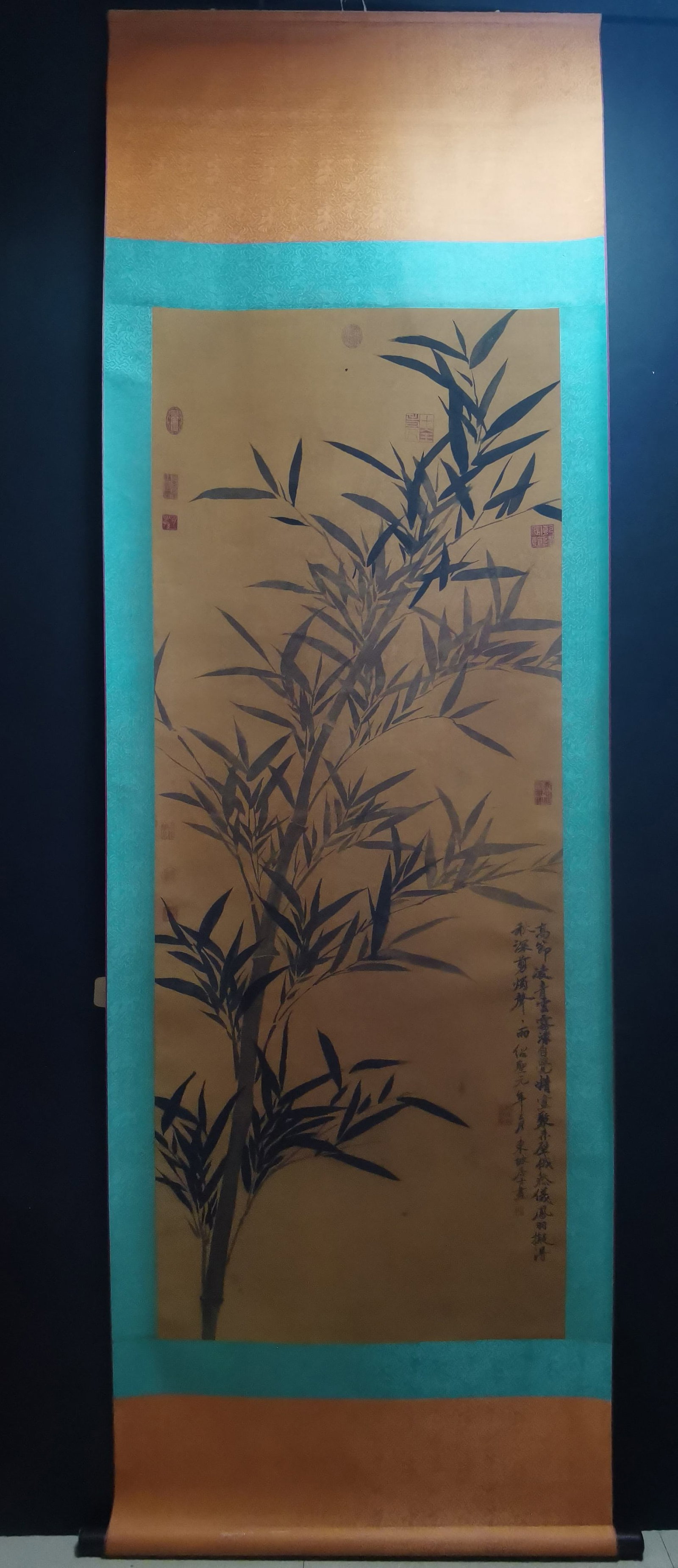 A Chinese Vertical Scroll Ink Painting of Bamboo on Silk (1 of 5)