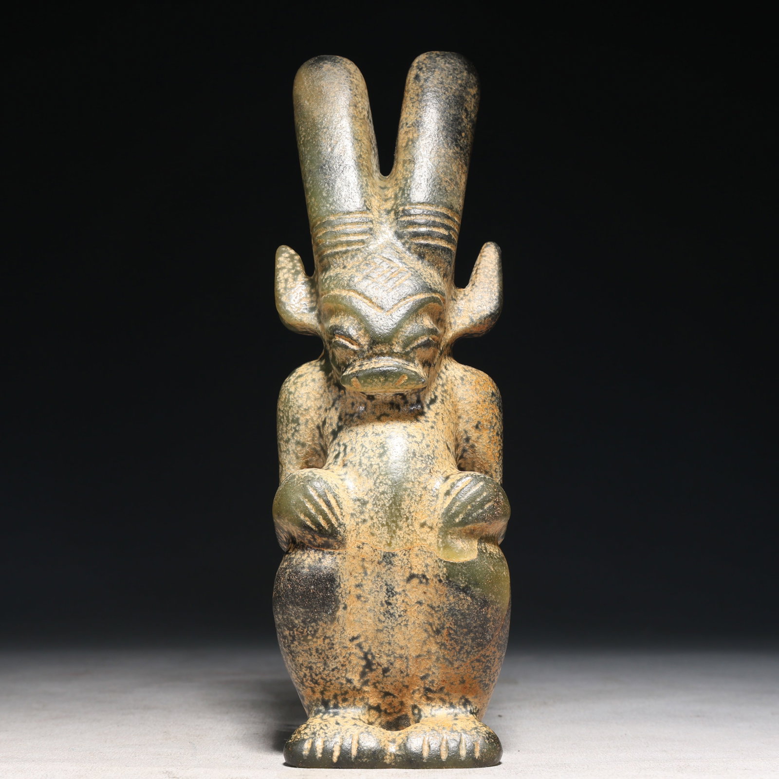 An Archaic Hongshan Culture Greenish Jade Figure Ornament: An Archaic Hongshan Culture Greenish Jade Figure Ornament,Ancient Time, China,Size:2.8inx2inx8.3in Weight:950g