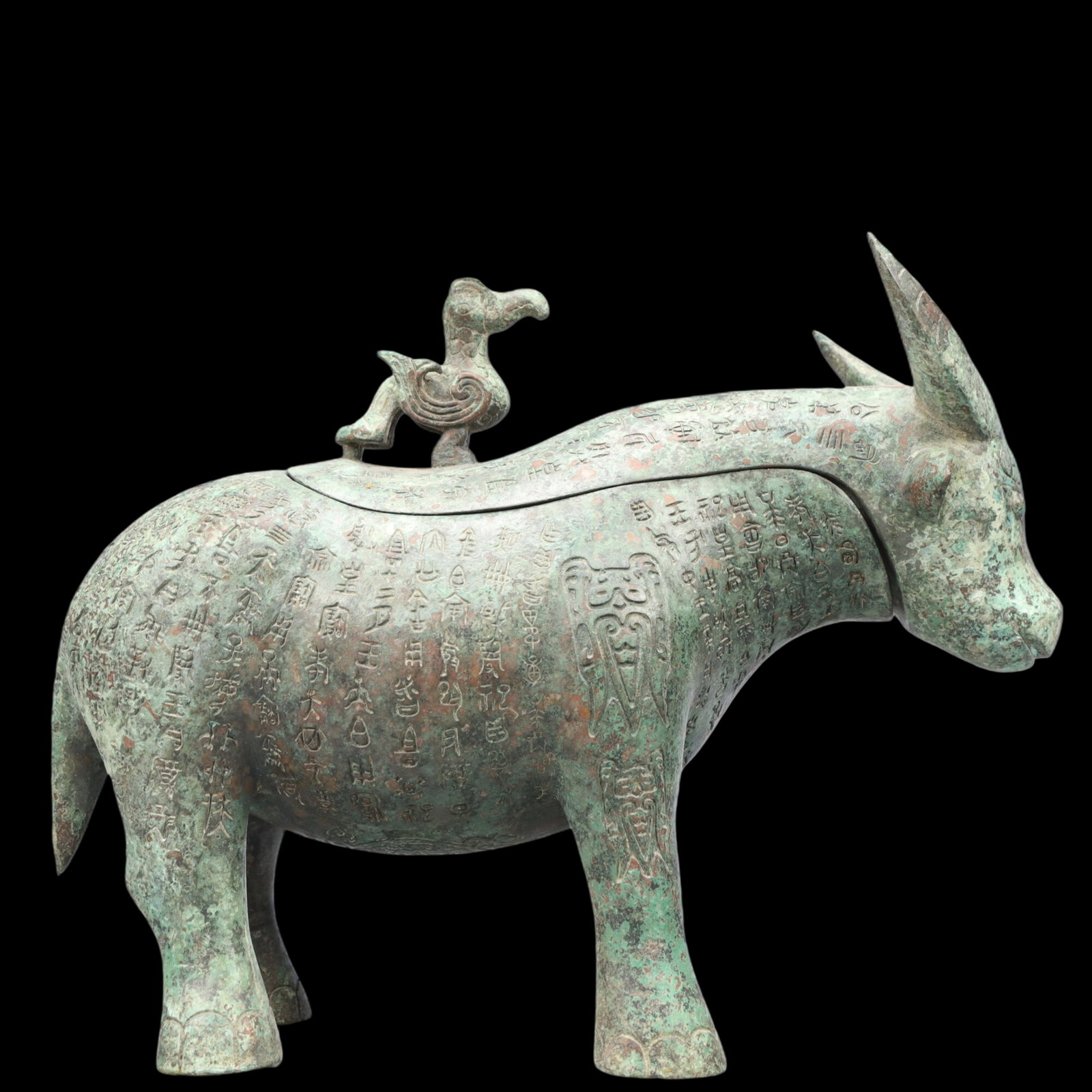 A Precious Bronze Buffalo-Shaped Jar,With Inscription: A Precious Bronze Buffalo-Shaped Jar,With Inscription,Ancient Time, China,Size:14.6inx5.1inx11.8in ;Weight:6400g