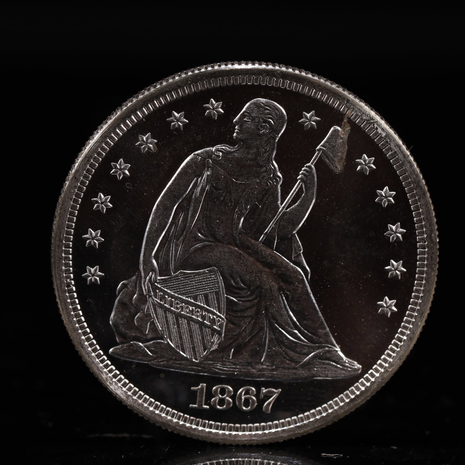 USA One Dollar 1867 Coin: American coin. IN GOD WE TRUST / LIBERTY / 1867 / UNITED STATES OF AMERICA / ONE DOL. Weight:26.9g.