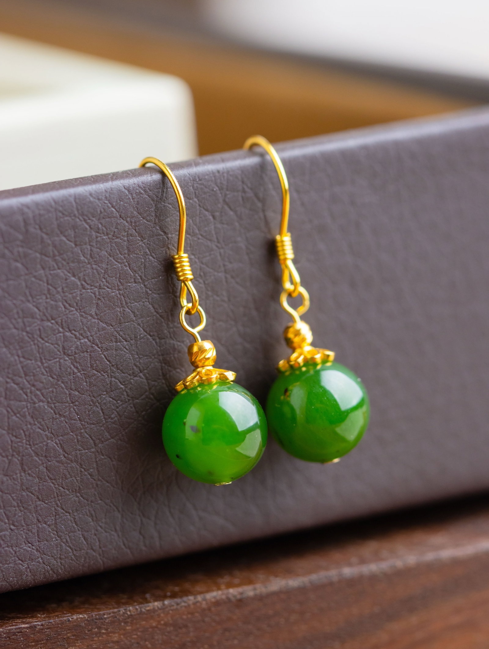 A Pair of Exquisite Sterling Silver-Gold Plated Inlaid Jasper Earrings