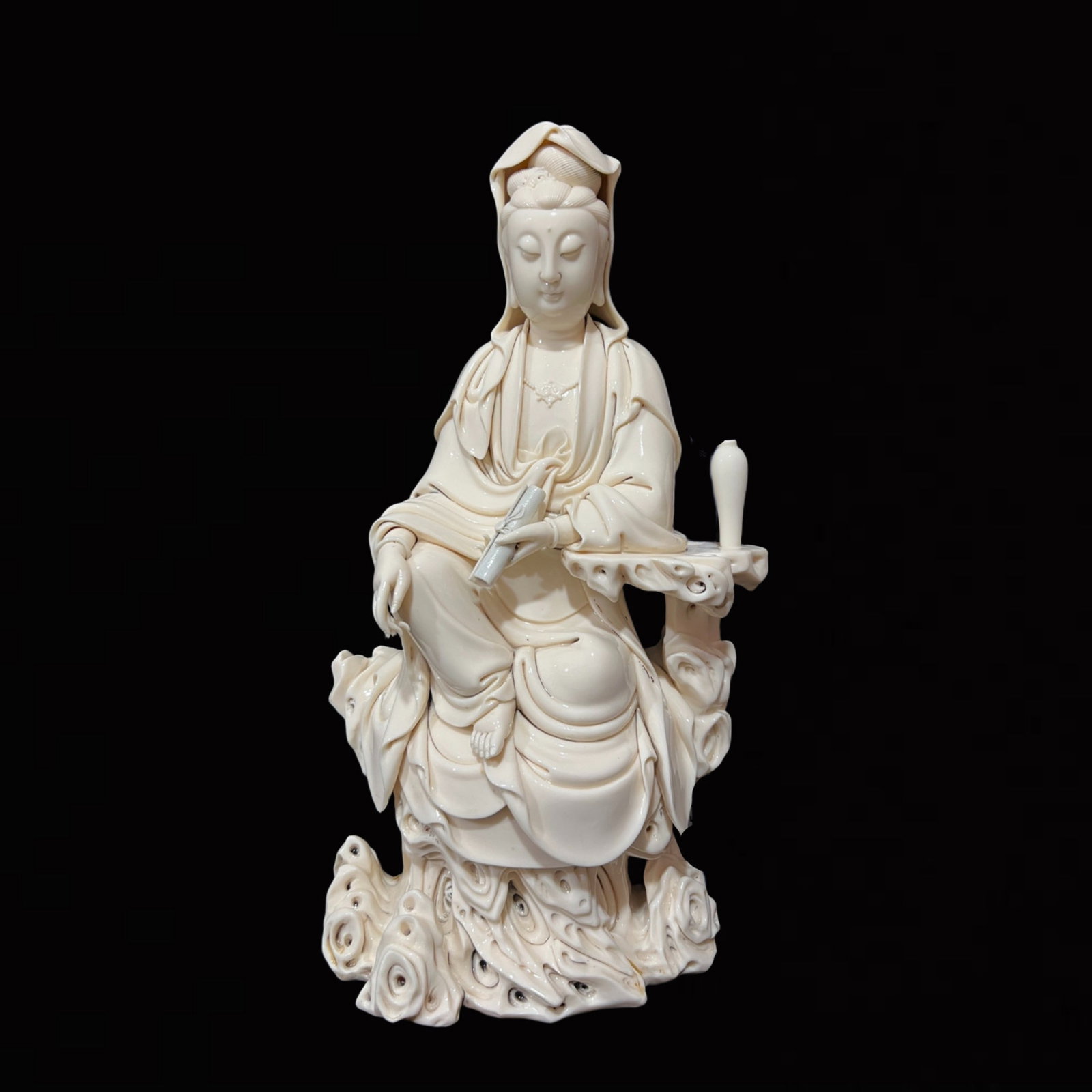 A Solemn Blance-De-Chine Statue of Bodhisattva