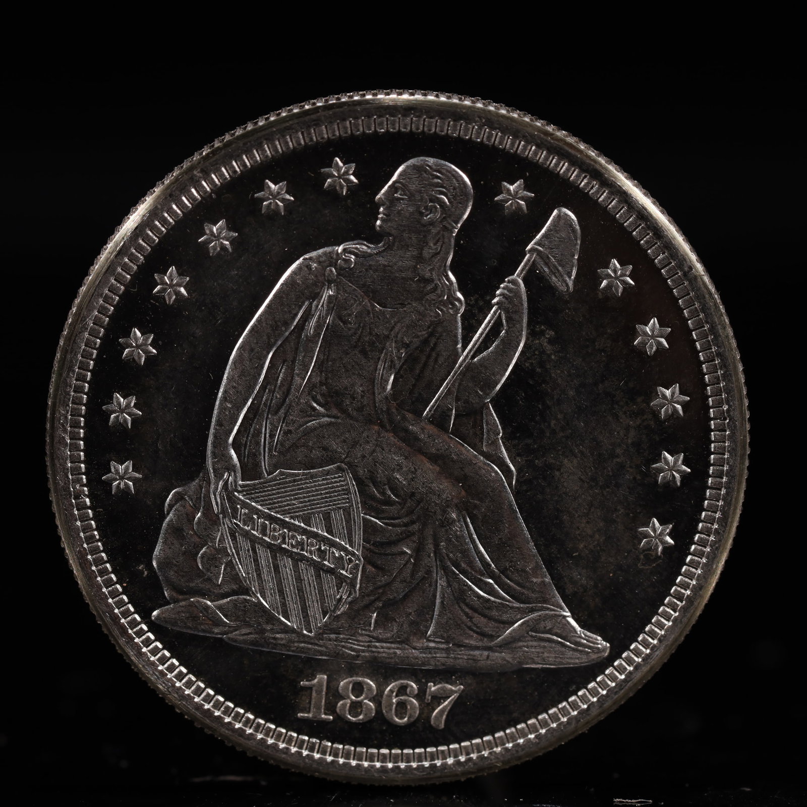 USA One Dollar 1867 Coin: American coin. IN GOD WE TRUST / LIBERTY / 1867 / UNITED STATES OF AMERICA / ONE DOL. Weight:26.9g.