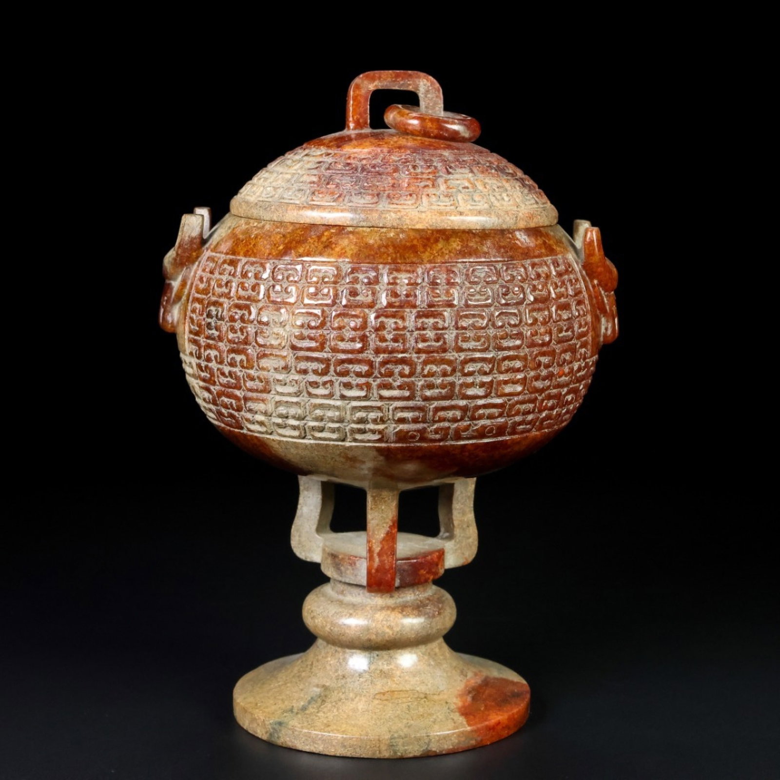 An Exquisite Archaic Jade Auspicious Cloud Pattern Beast-Ears Censer