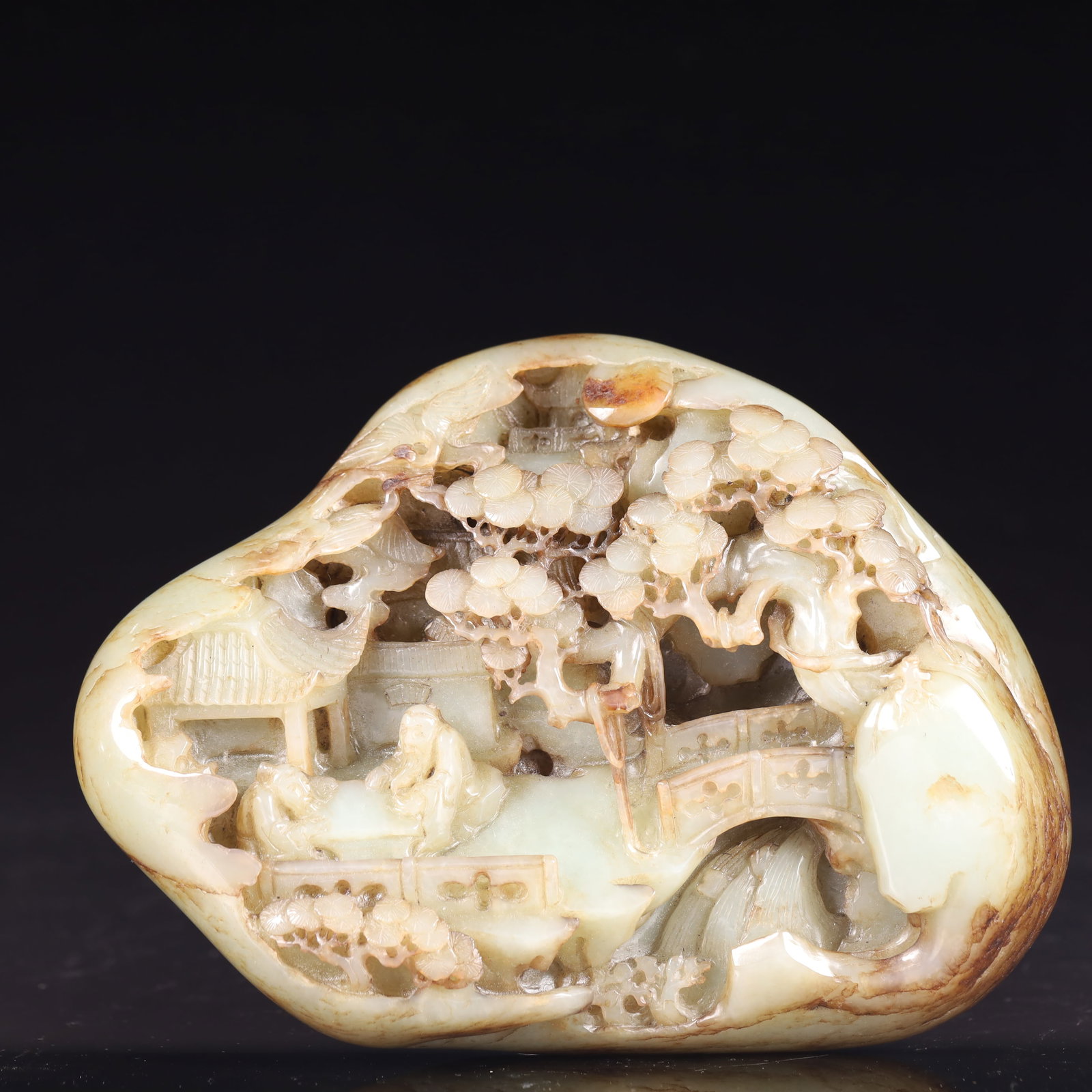 An Exquisite White Jade Landscape and Figure Pattern Ornament