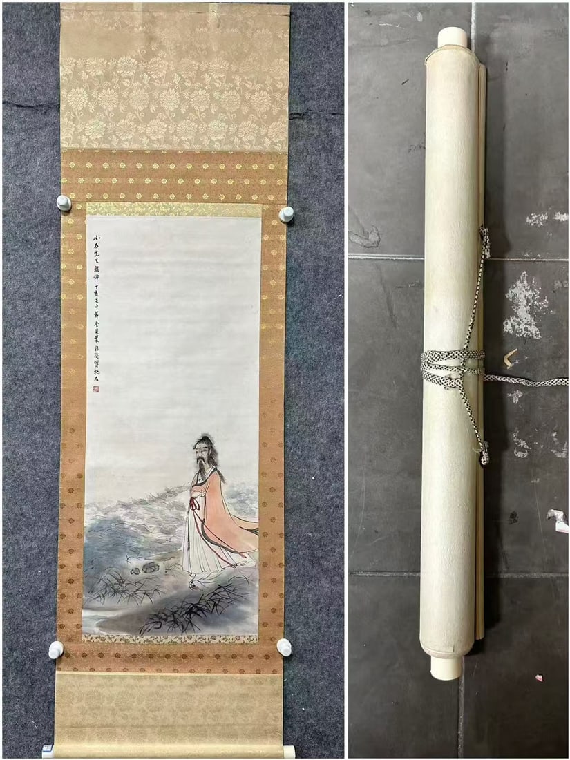 A Chinese Vertical Scroll Ink Painting of Landscape and Figure on Paper