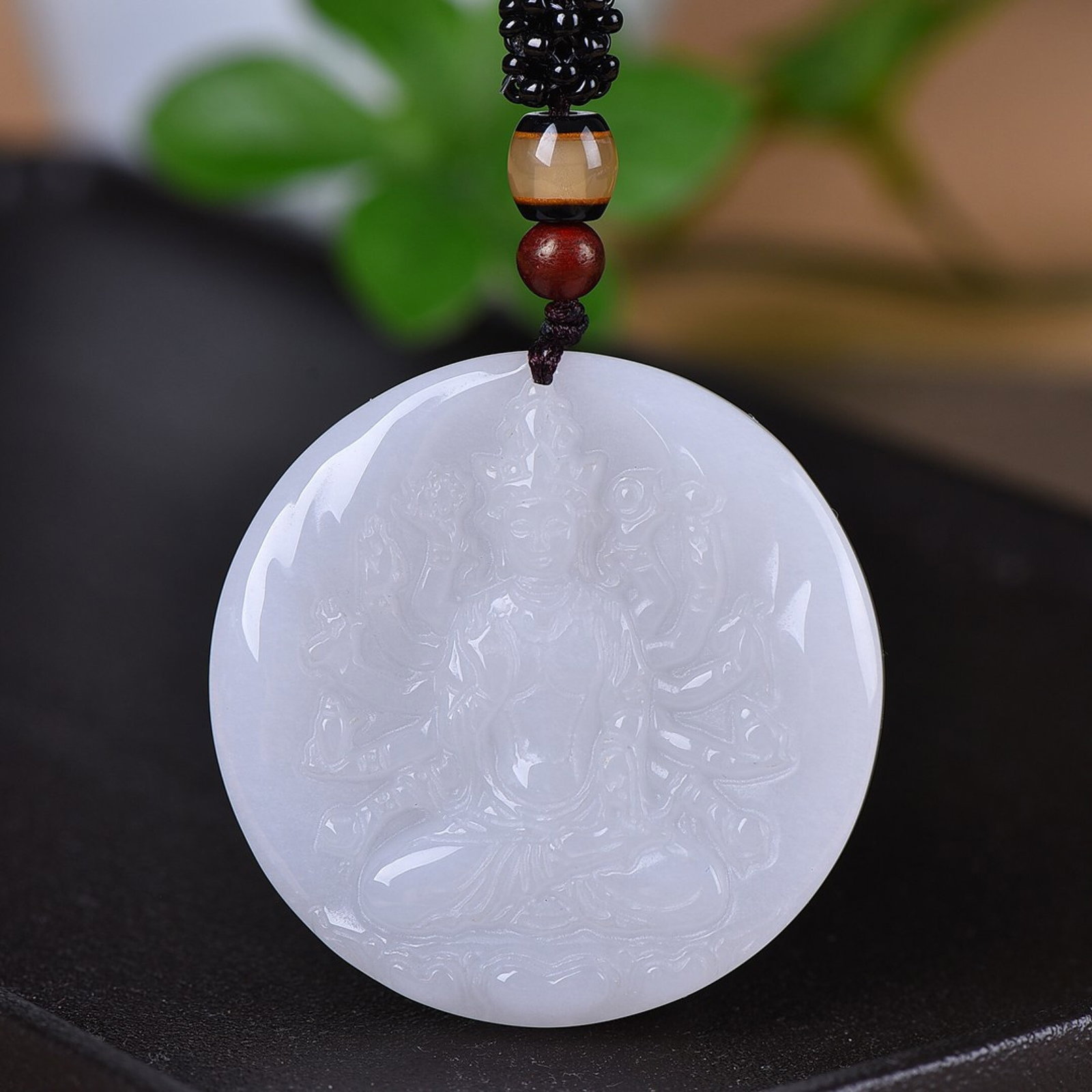 An Exquisite White Jade Statue of Thousand-hand Guanyin Pendant