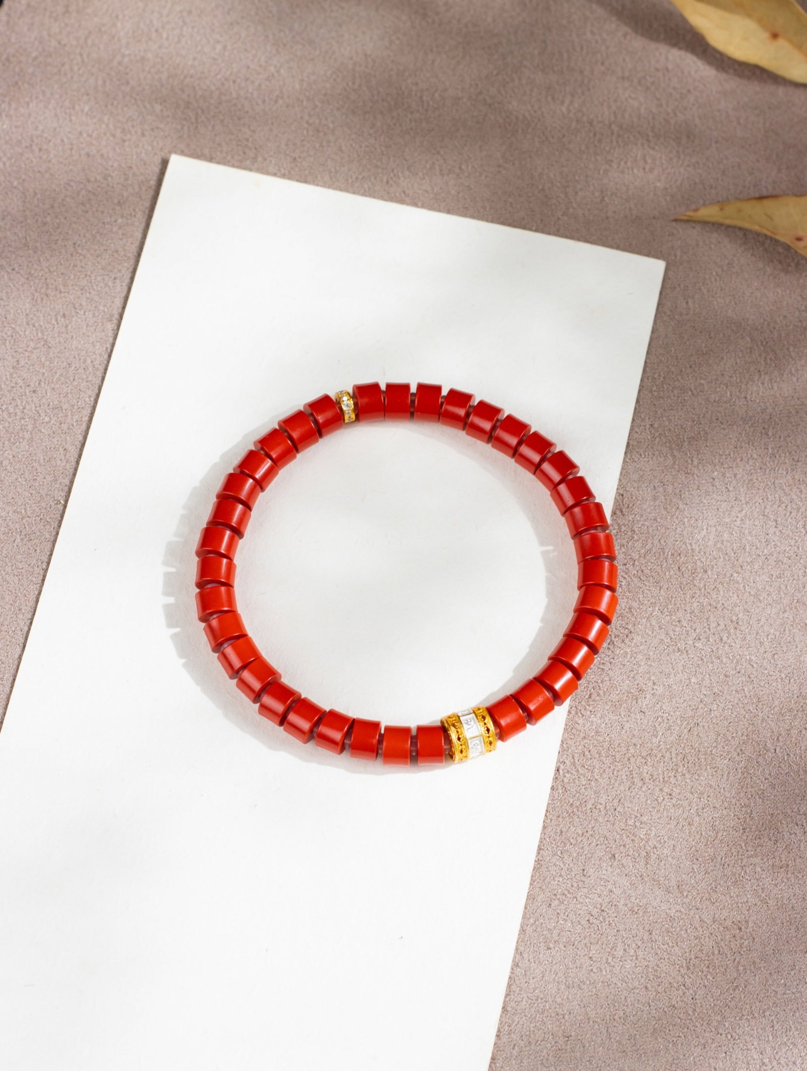 An Exquisite Sterling Silver-Gold Plated Inlaid Cinnabar Bracelets