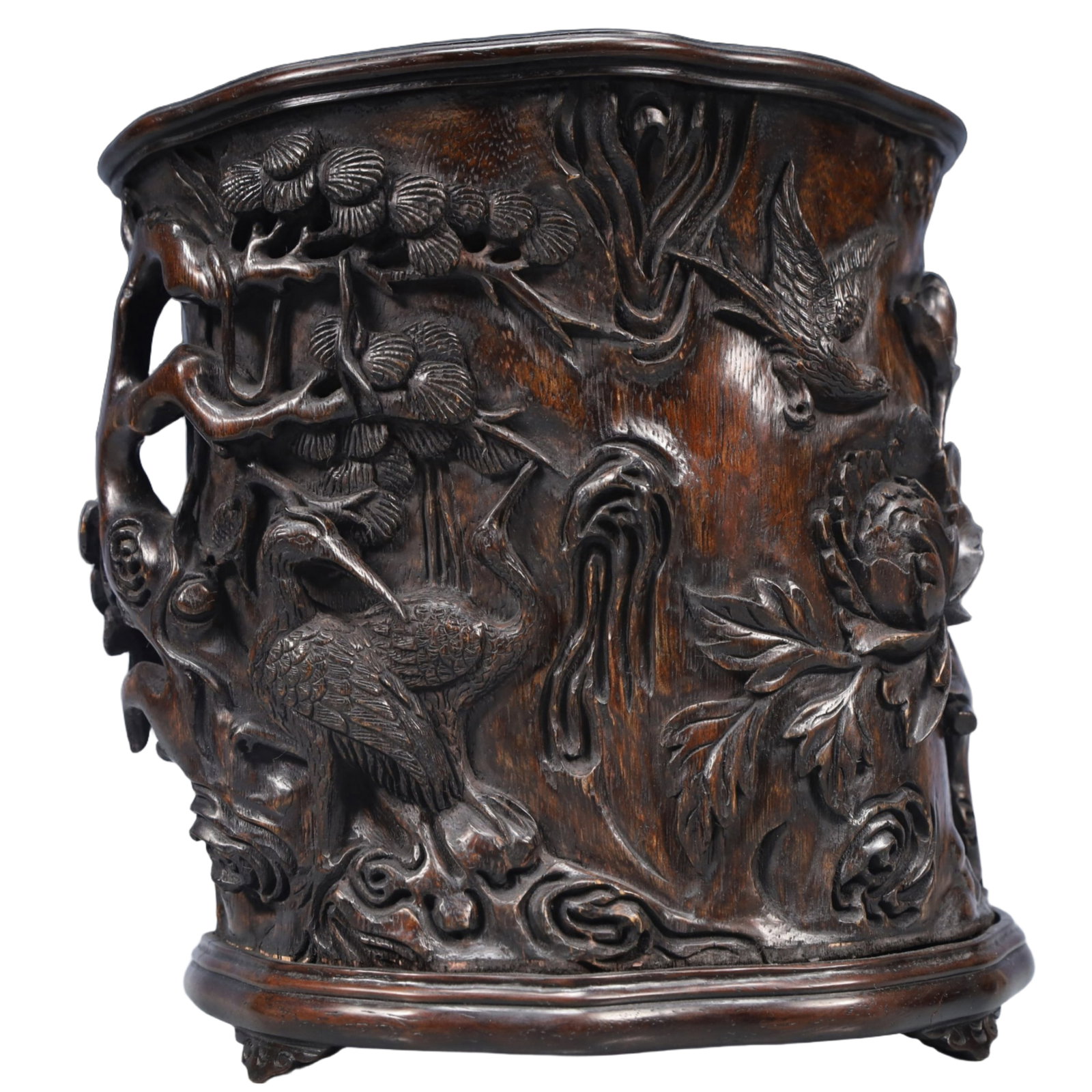 An Exquisite Eaglewood Pine and Crane Pattern Brush Pot