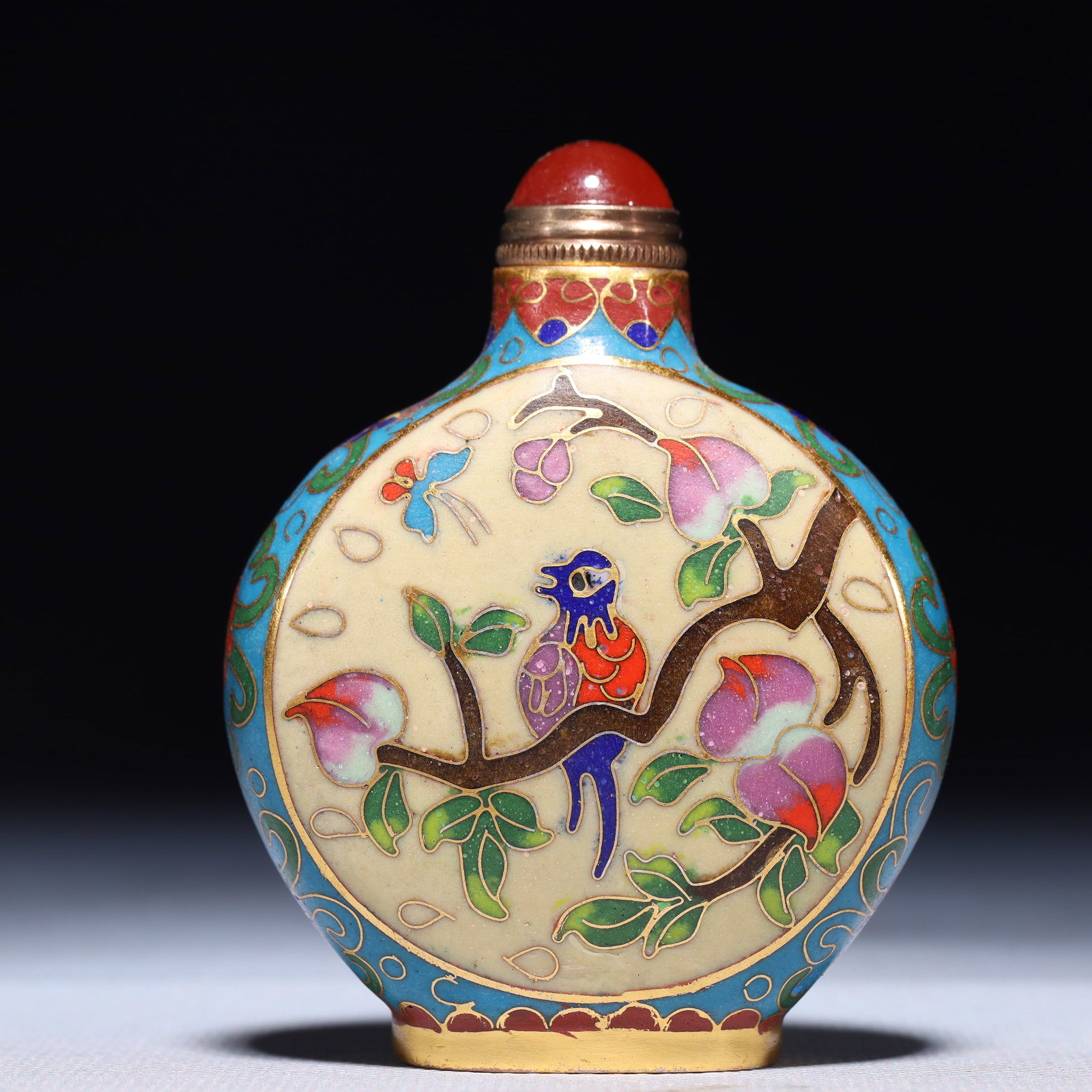 An Exquisite Cloisonne Flower and Bird Pattern Snuff Bottle
