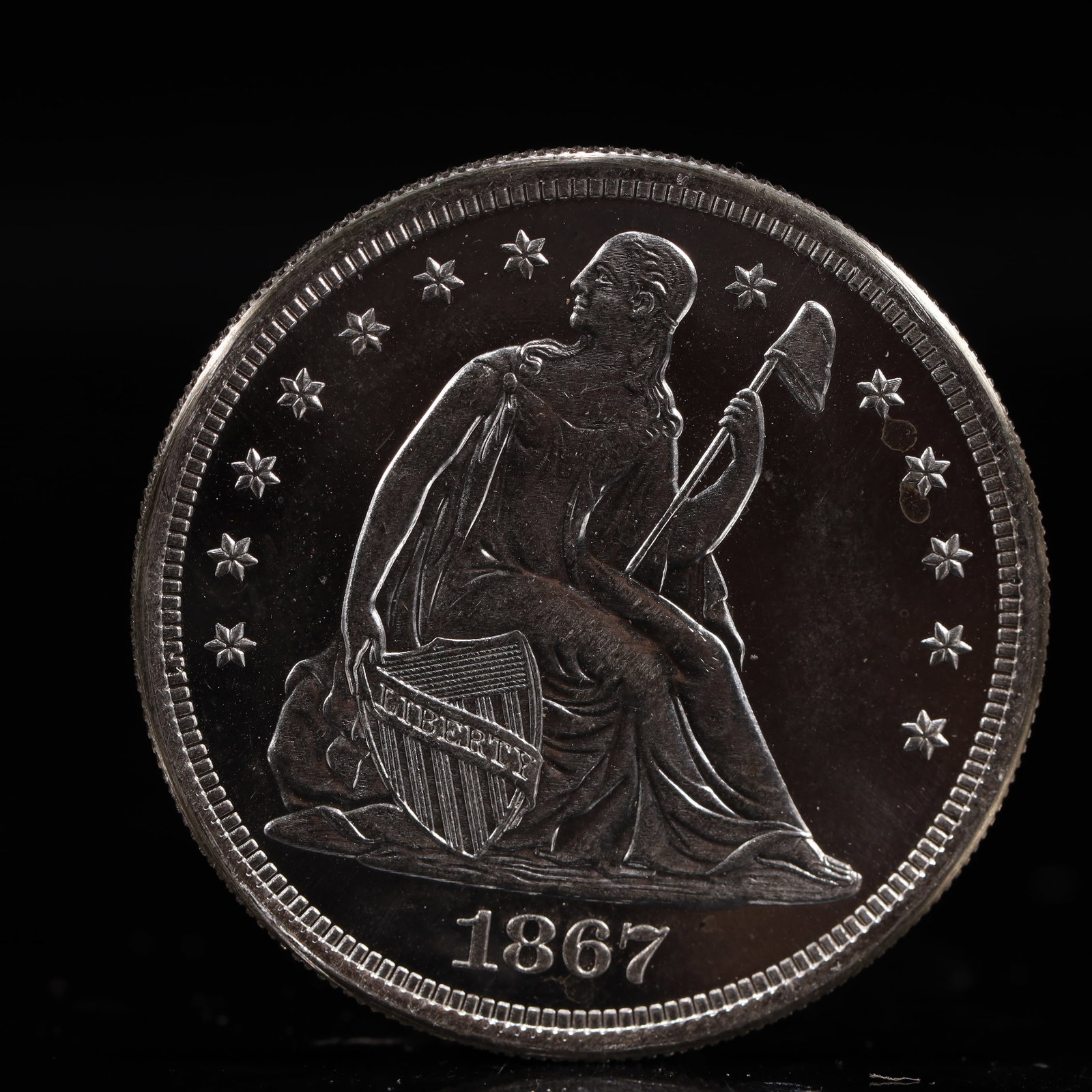 USA One Dollar 1867 Coin: American coin. IN GOD WE TRUST / LIBERTY / 1867 / UNITED STATES OF AMERICA / ONE DOL. Weight:26.9g.