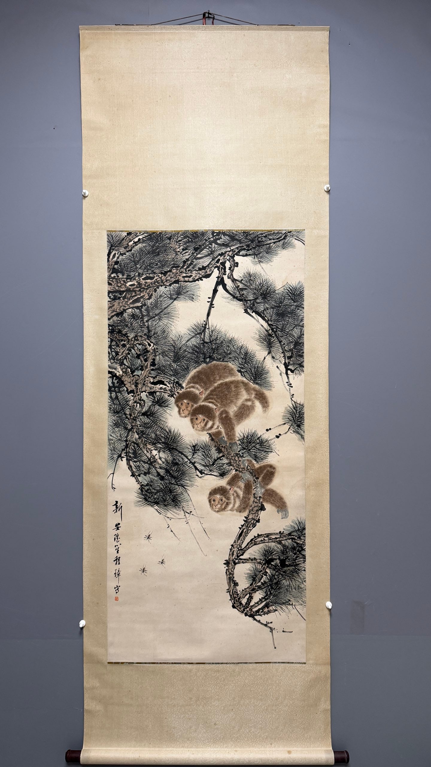 A Chinese Vertical Scroll Ink Painting of Monkey on Paper