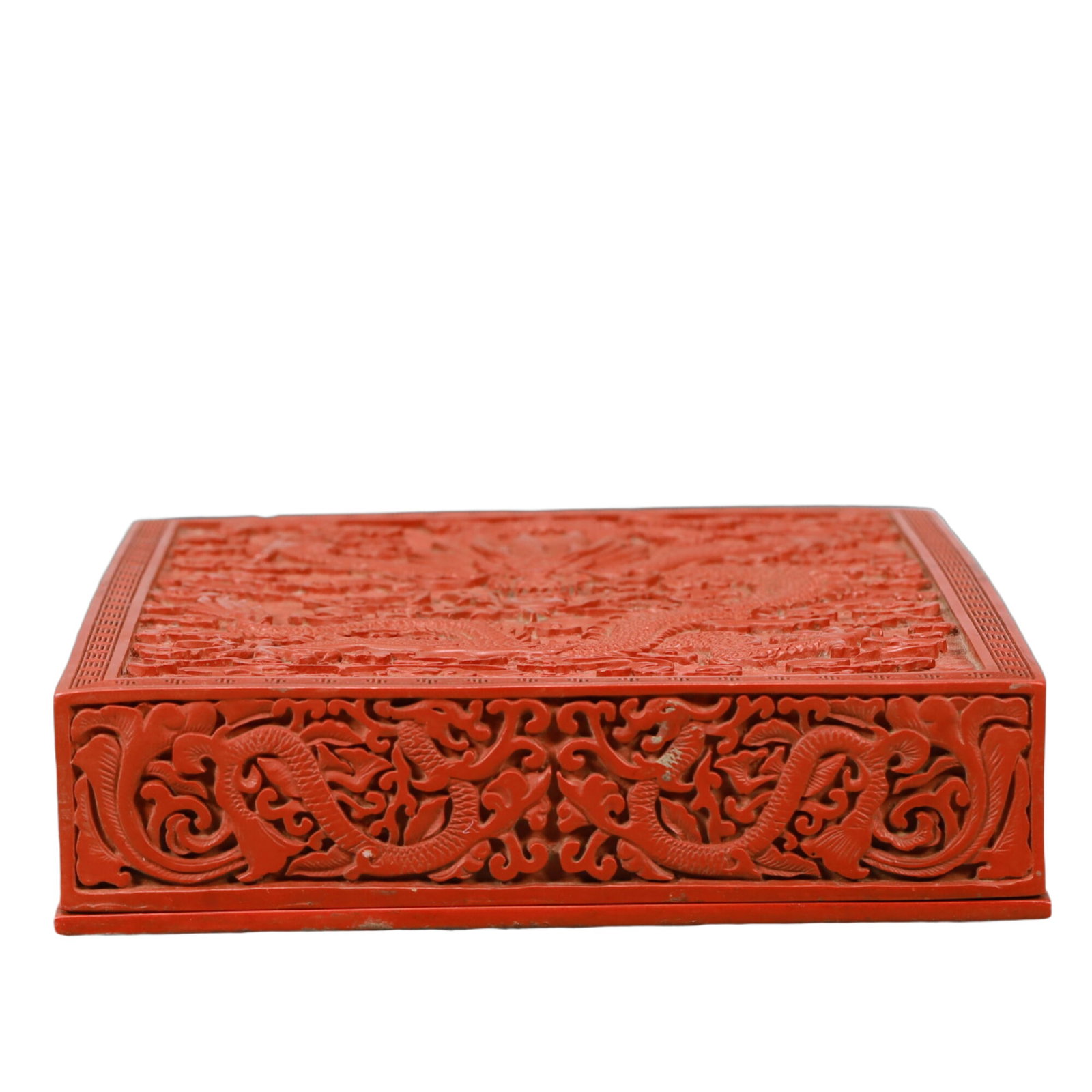 A Craved Red Lacquer Auspicious Cloud and Dragon Pattern Box - 2