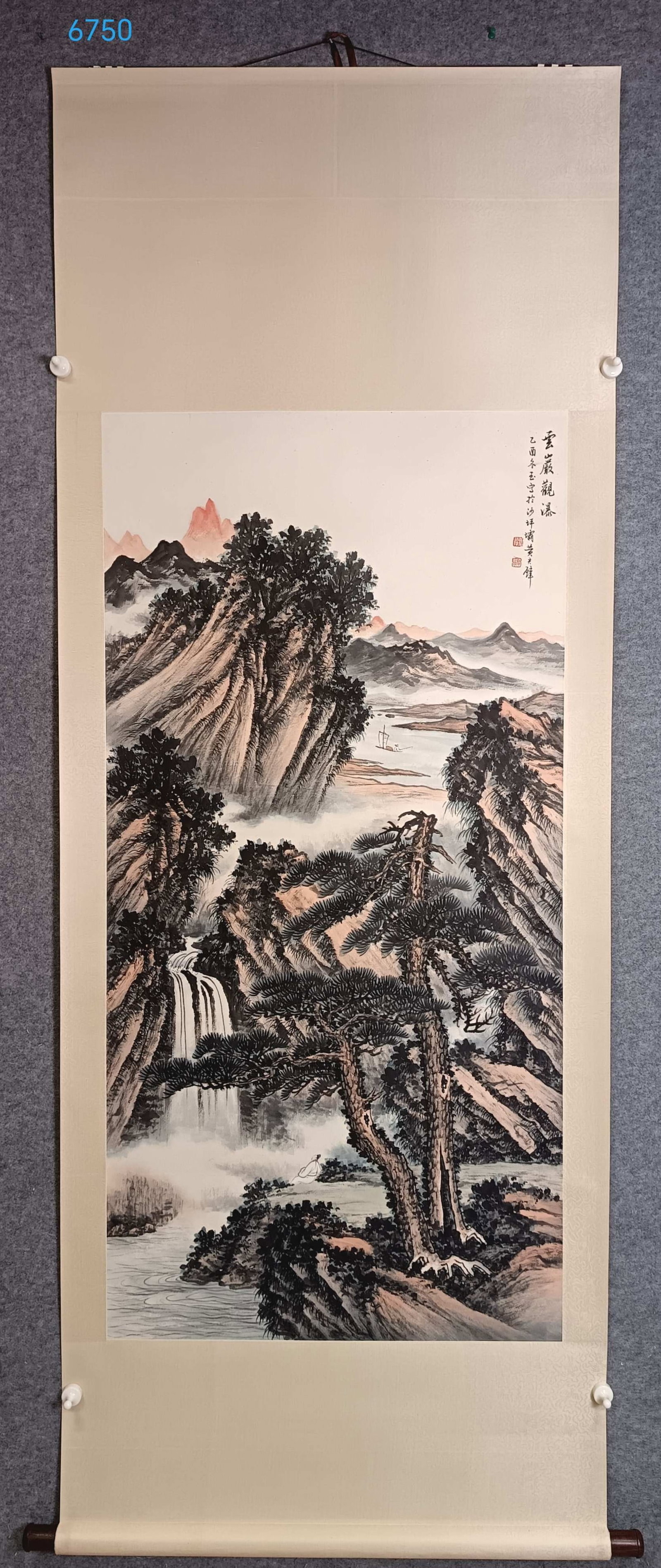 A Chinese Vertical Scroll Ink Painting of Landscape on Paper: A Chinese Vertical Scroll Ink Painting of Landscape on Paper,Huang Junbi,Size:54.3inx26.4in 一幅中国水墨山水画立轴,黄君