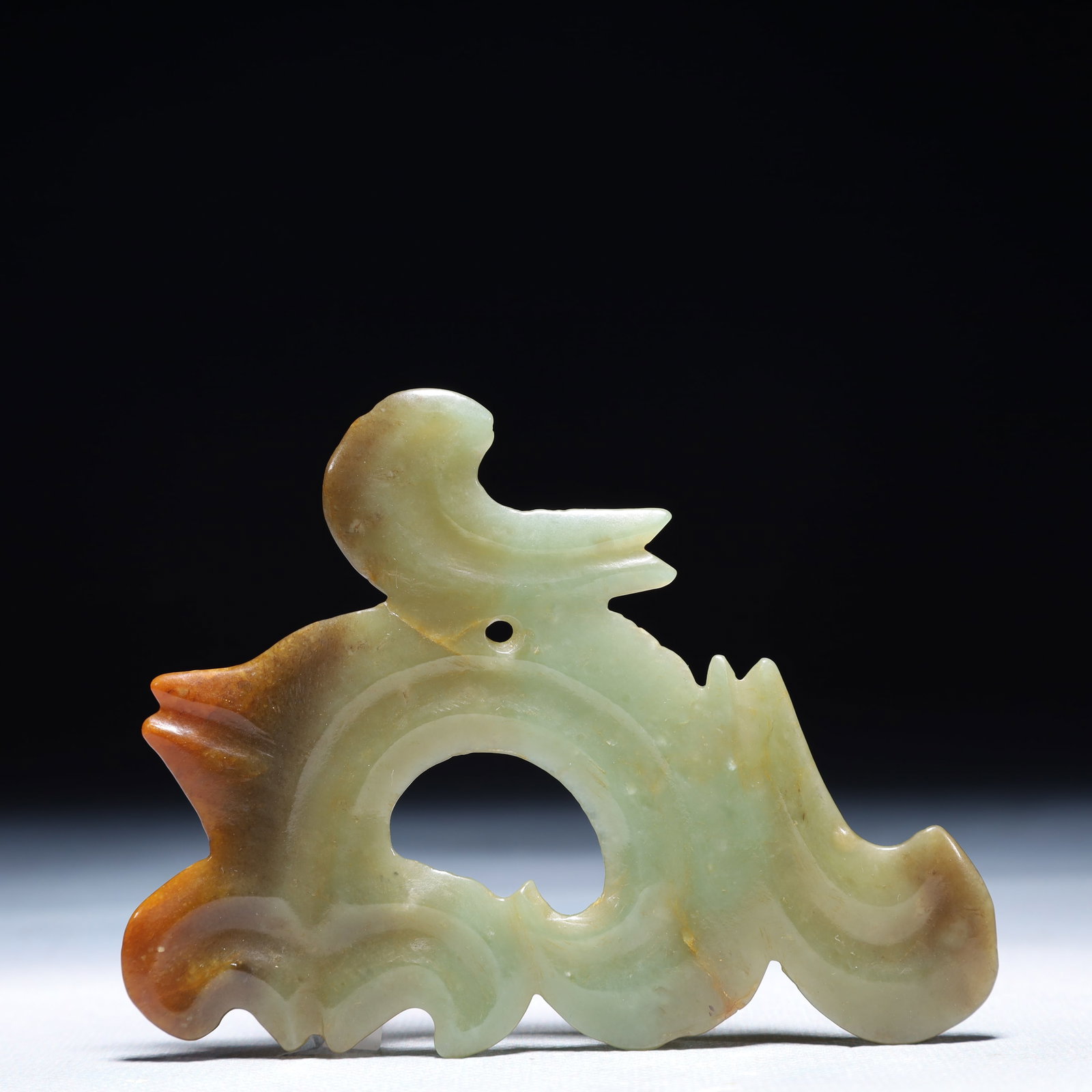 An Archaic Hongshan Culture Greenish Jade Pendant: An Archaic Hongshan Culture Greenish Jade Pendant,Ancient Time,China,Size:3.9inx3in,Weight:42.2g 红山文化青白玉挂件,中国新௾