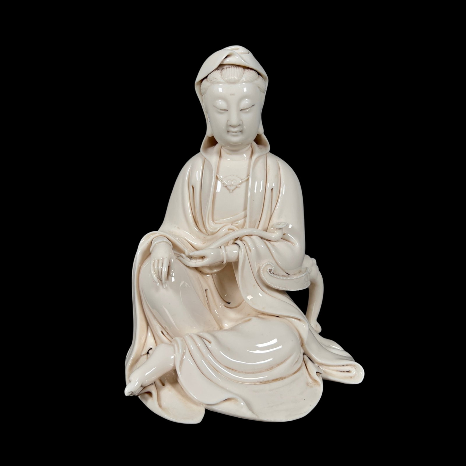 A Solemn Blance-De-Chine Statue of Avalokitesvara: A Solemn Blance-De-Chine Statue of Avalokitesvara,Ming Dynasty,China,He Chaozong Mark,Size:11.8in
