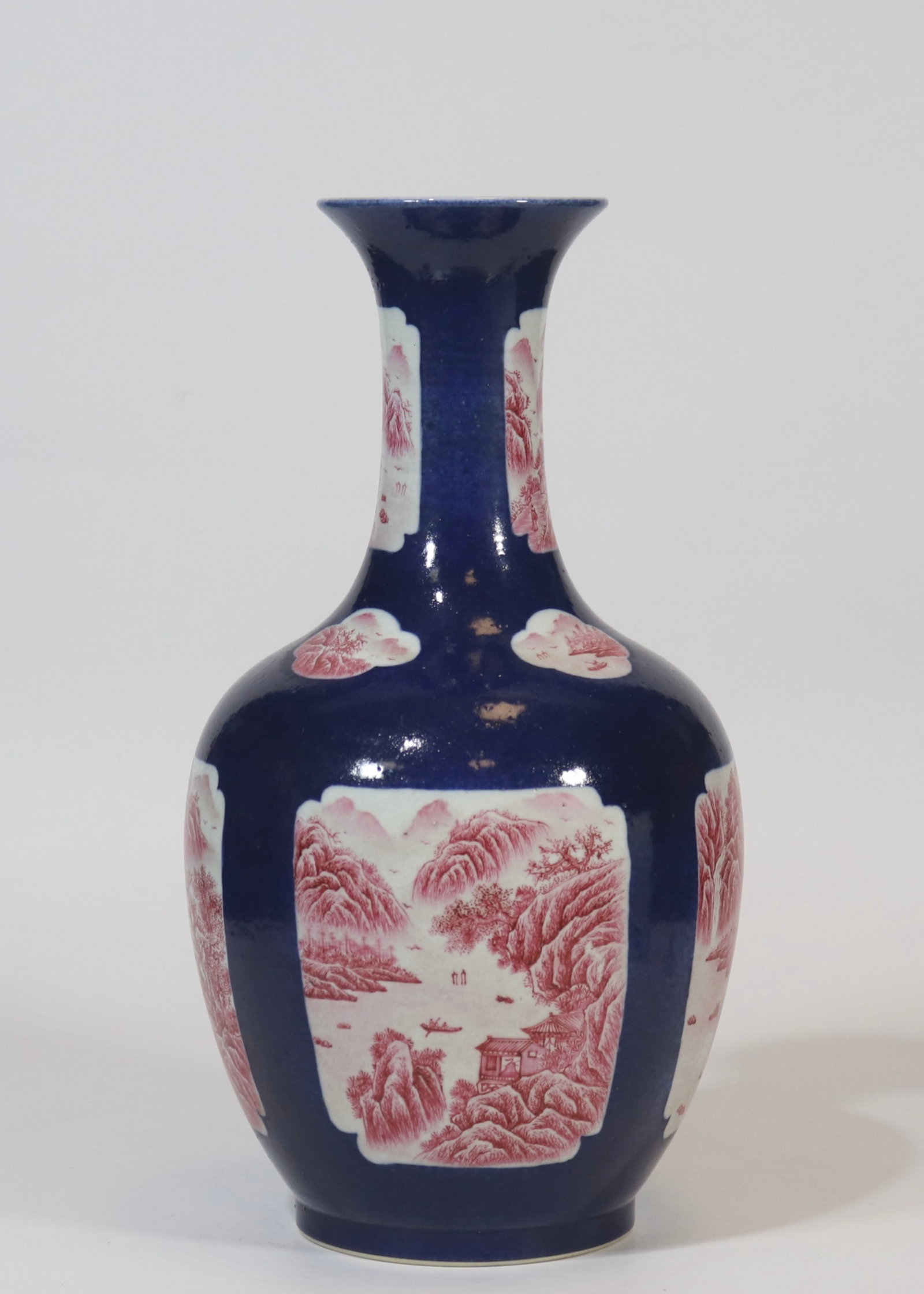 A Rare Ji Blue Glazed Ruby Red-Glazed Landscape and Figure Pattern Vase: A Rare Ji Blue Glazed Ruby Red-Glazed Landscape and Figure Pattern Vase,Qing Dynasty,China,Qianlong Six-character Mark,Size:13.6inx6.9in
