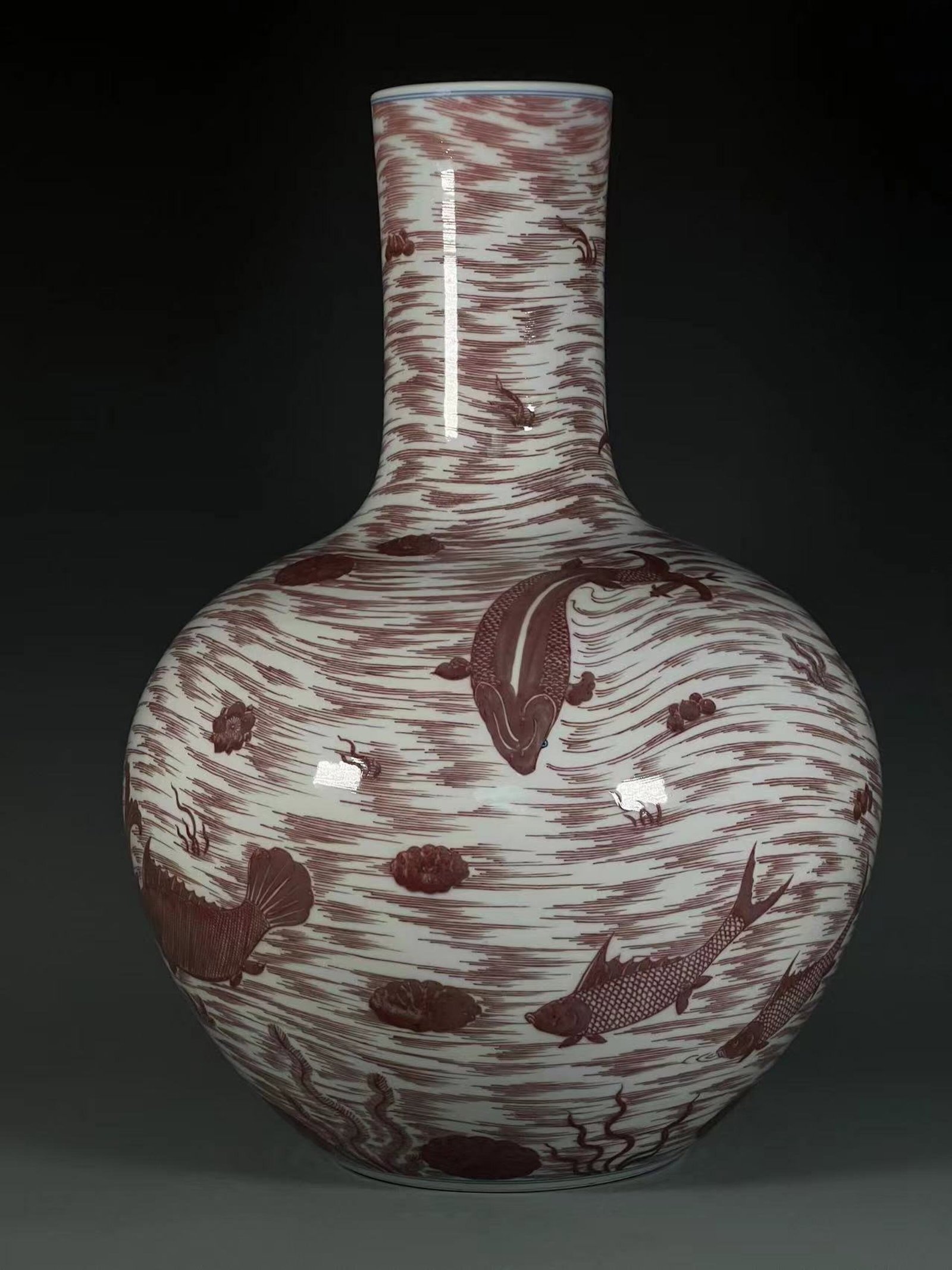 A Huge Underglaze-Red Fish Pattern Vase - 2