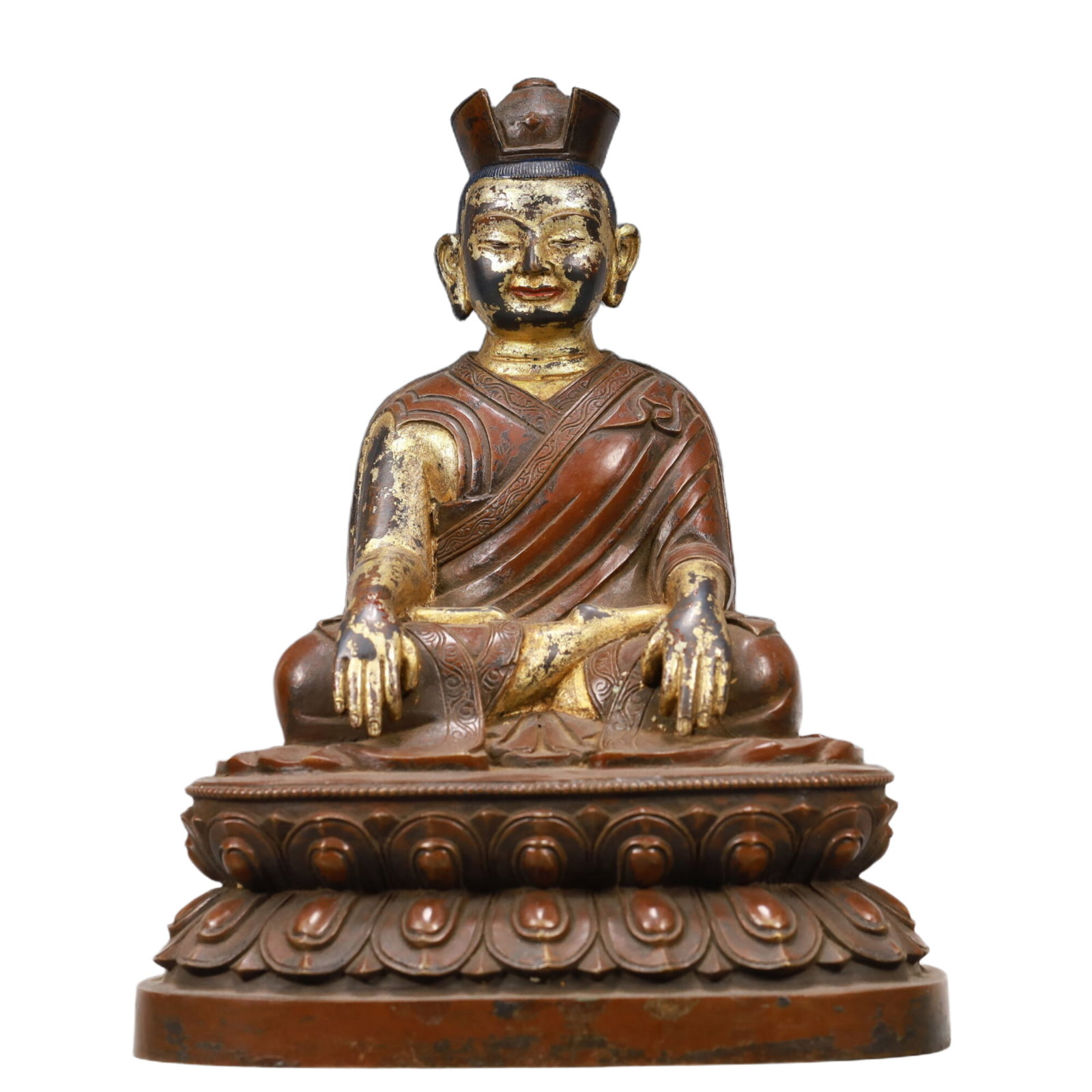An Excellent Gilt-Bronze Figure Of Brog.Mi: An Excellent Gilt-Bronze Figure Of Brog.Mi. The figure with a dignified expression is seated,body rendered clad in long,flowing robes,the voluminous drapery elegantly cascading in folds. Chinese Ming 