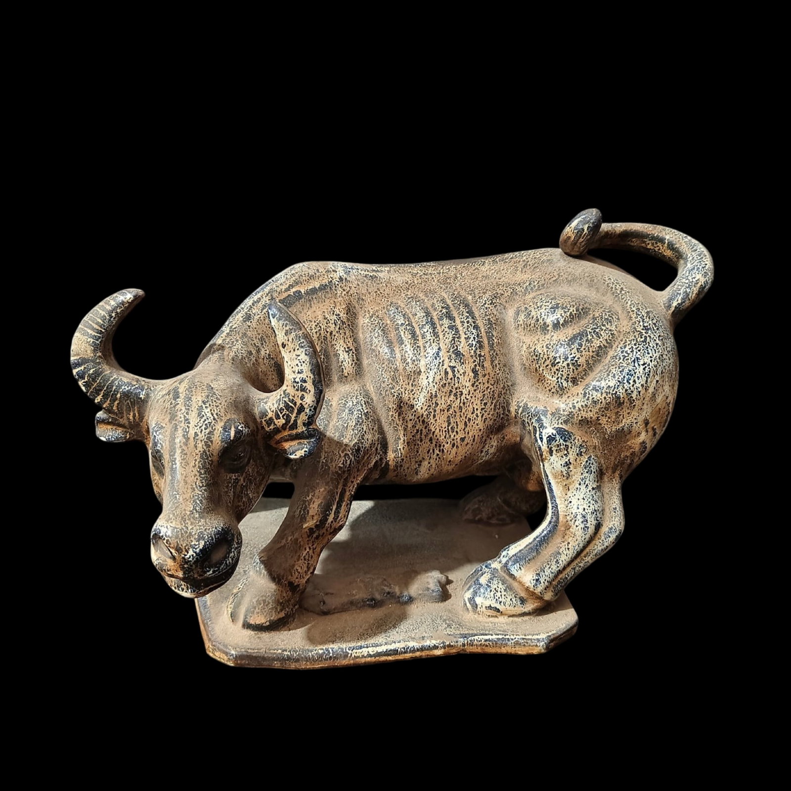 A Rare Shiwan yao Buffalo Ornament: A Rare Shiwan yao Buffalo Ornament,Qing Dynasty,China,With Mark,Size:12.8inx9.3inx8.7in 石湾窑牛摆件,中国清代,带款