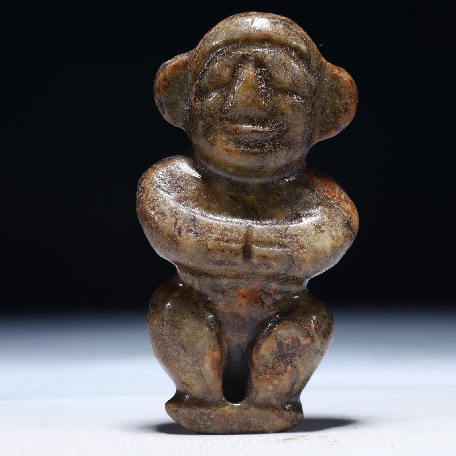 An Archaic Hongshan Culture Greenish Jade Figure Ornament: An Archaic Hongshan Culture Greenish Jade Figure Ornament,Ancient Time,China,Size:2.4inx1inx4.7in,Weight:350g 红山文化青白玉人物摆件,&
