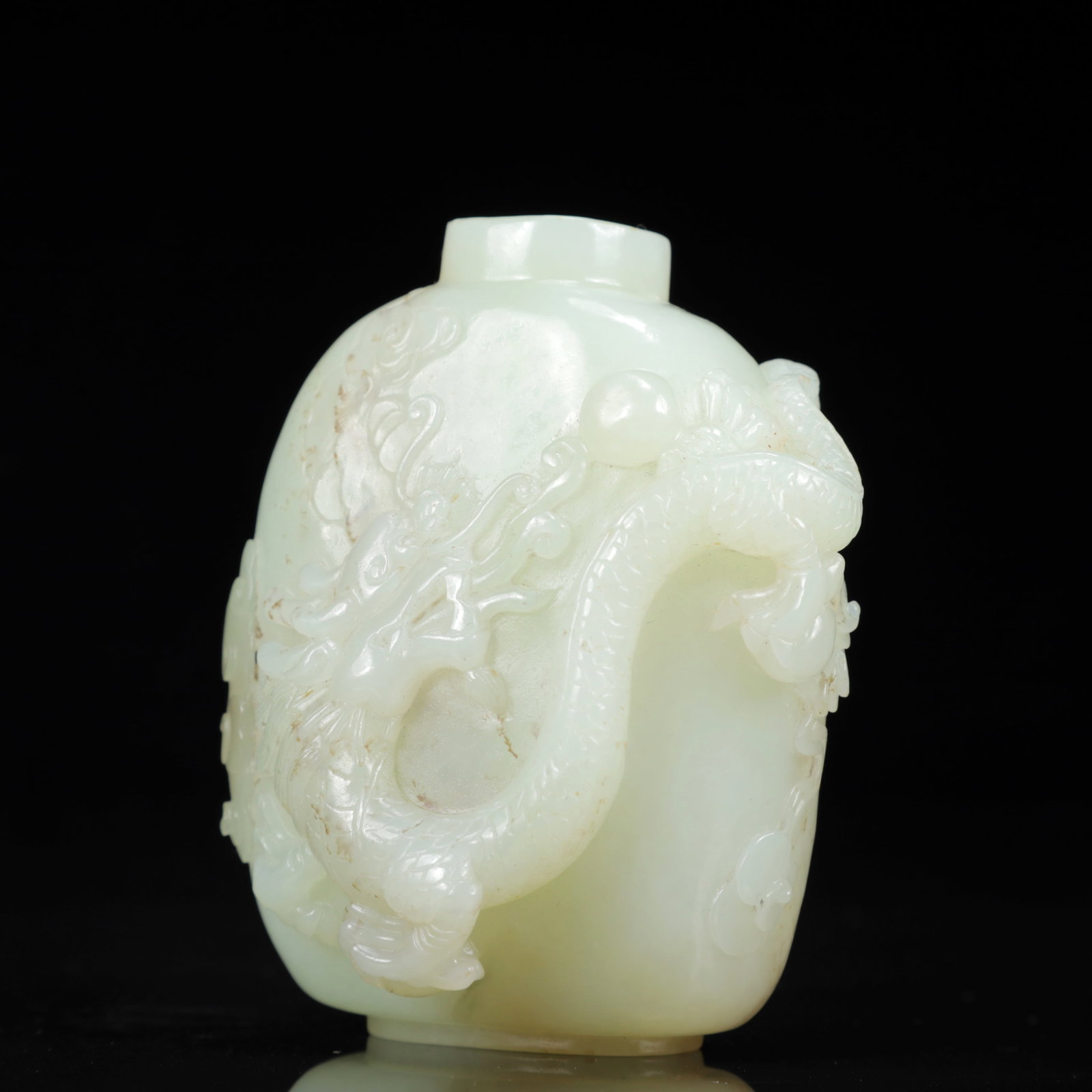 An Exquisite White Jade Dragon Pattern Snuff Bottle - 2