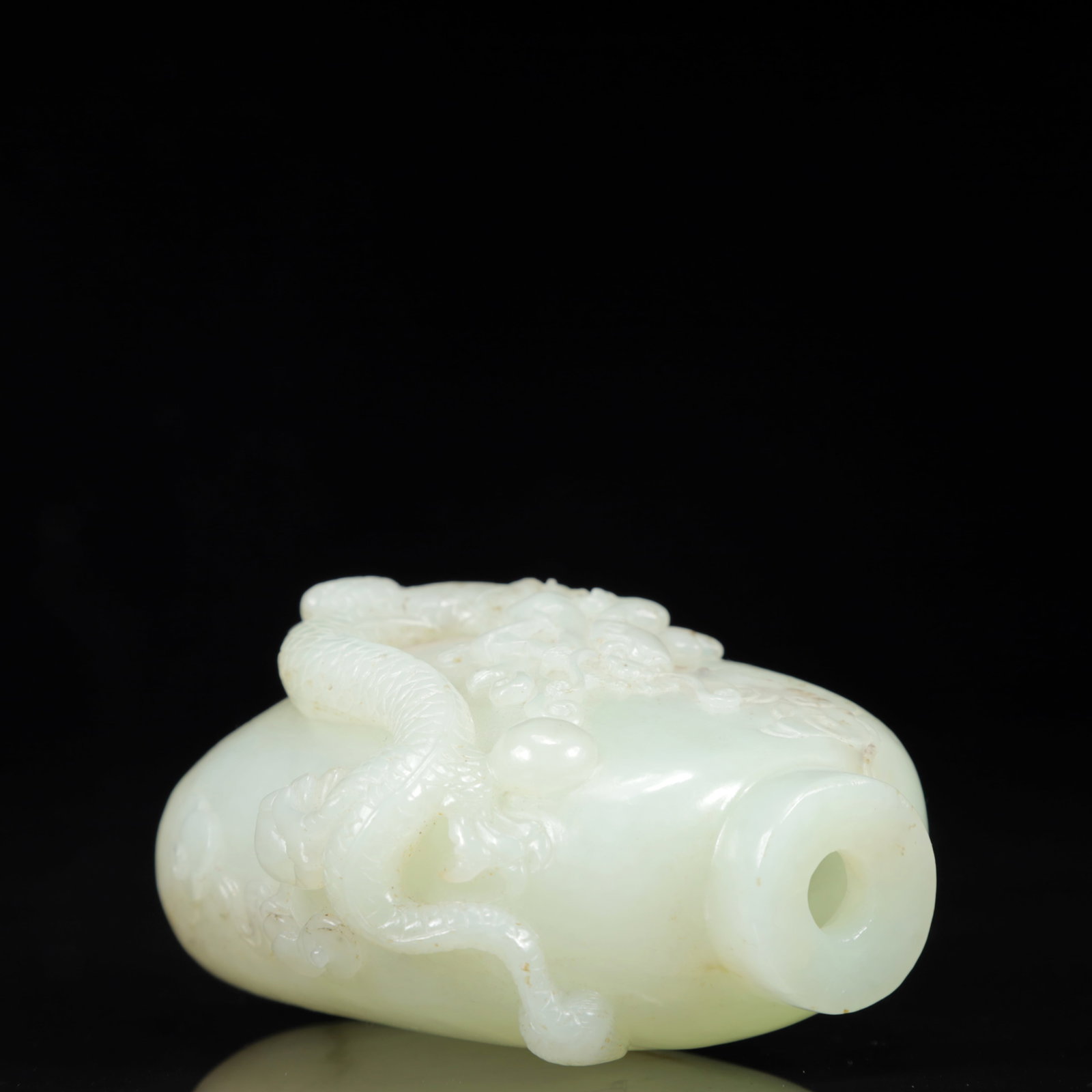 An Exquisite White Jade Dragon Pattern Snuff Bottle - 8