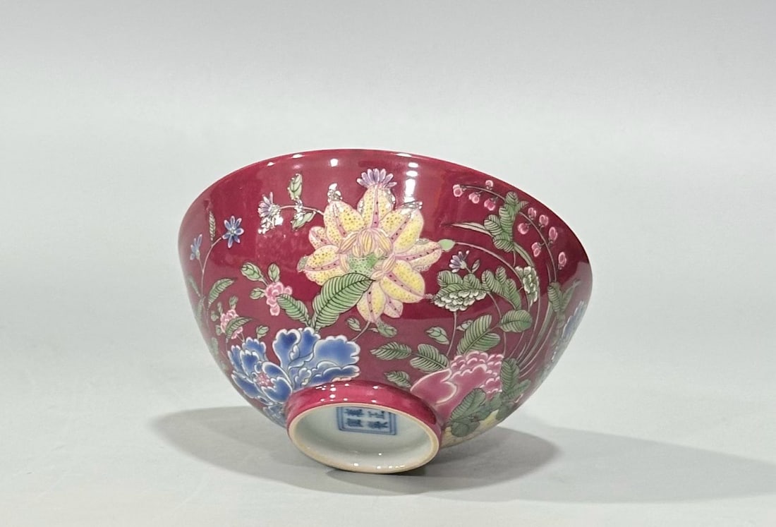 An Exquisite Enamel Ruby Red-Glazed Flower Pattern Cup - 4