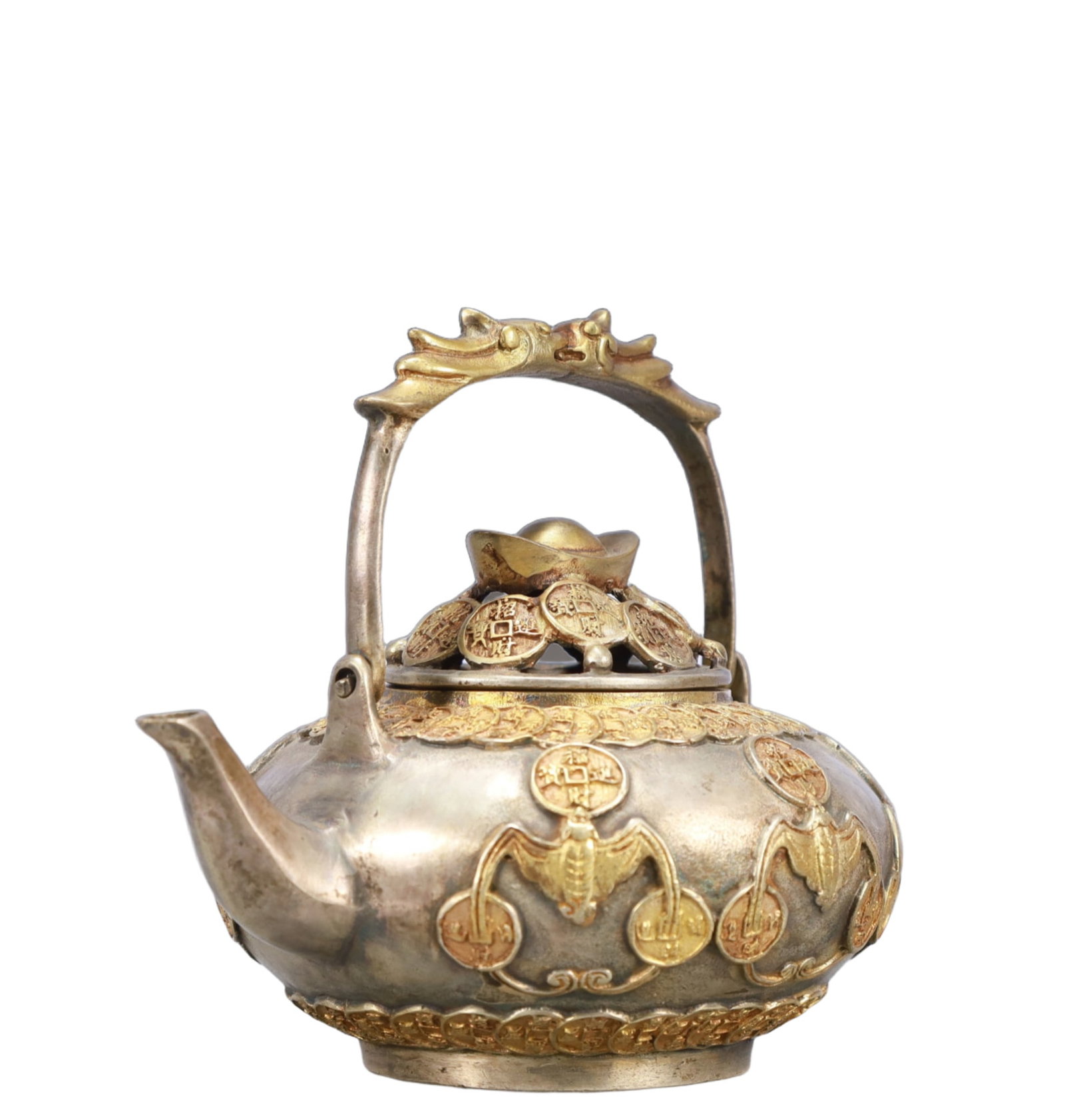 A Rare Gilt Silver Bats Pattern Teapot - 2