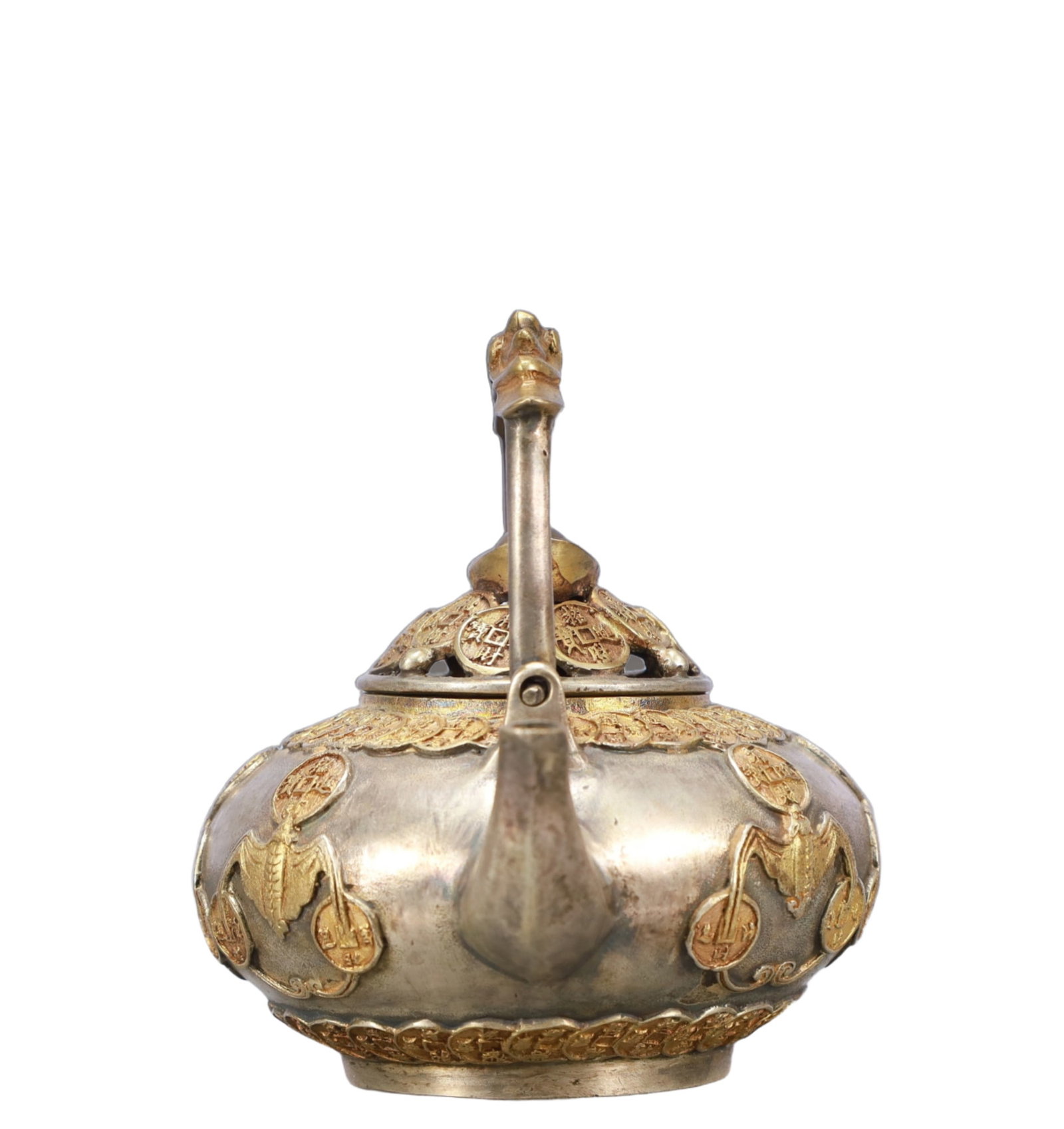 A Rare Gilt Silver Bats Pattern Teapot - 3