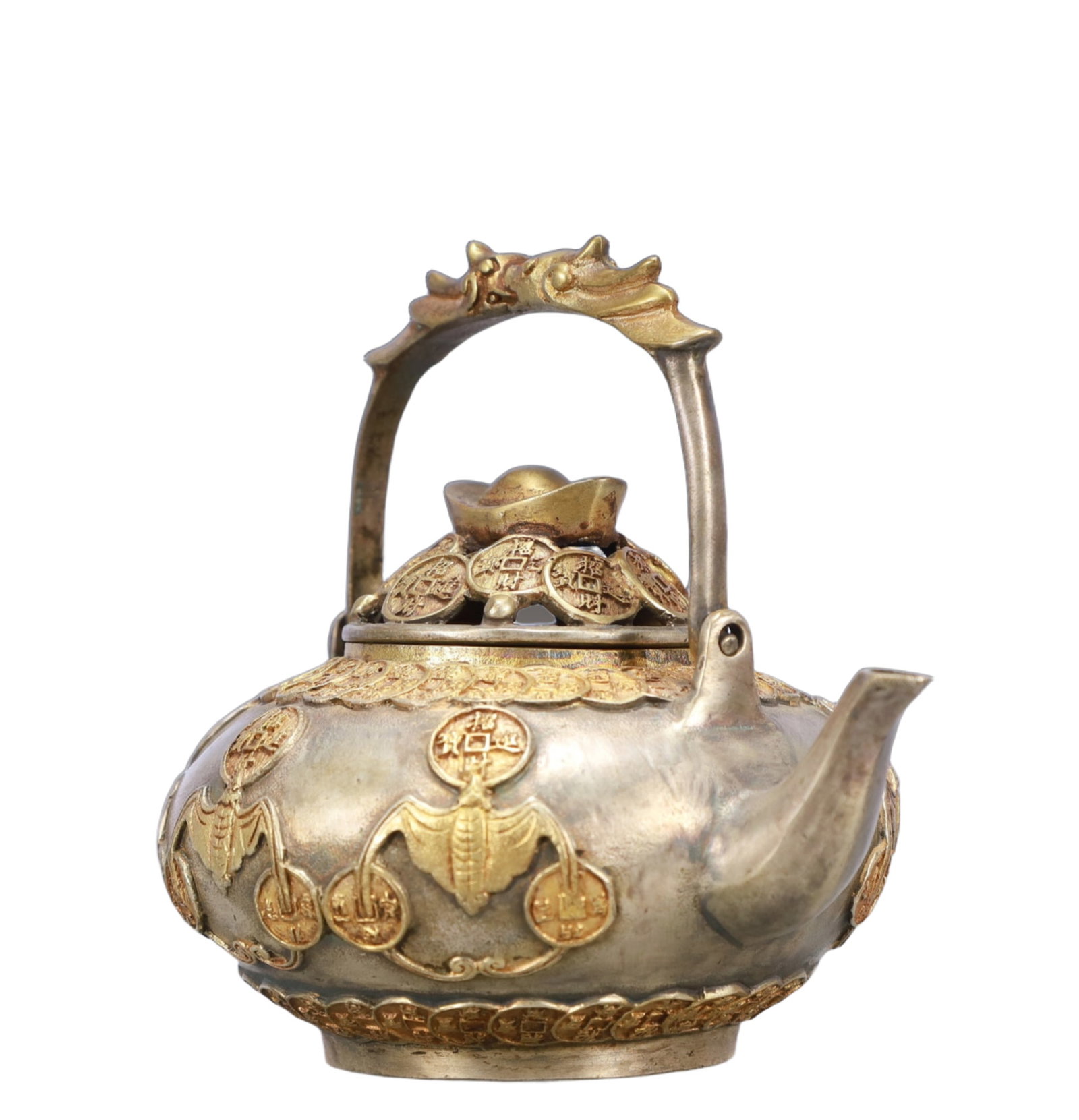 A Rare Gilt Silver Bats Pattern Teapot - 4
