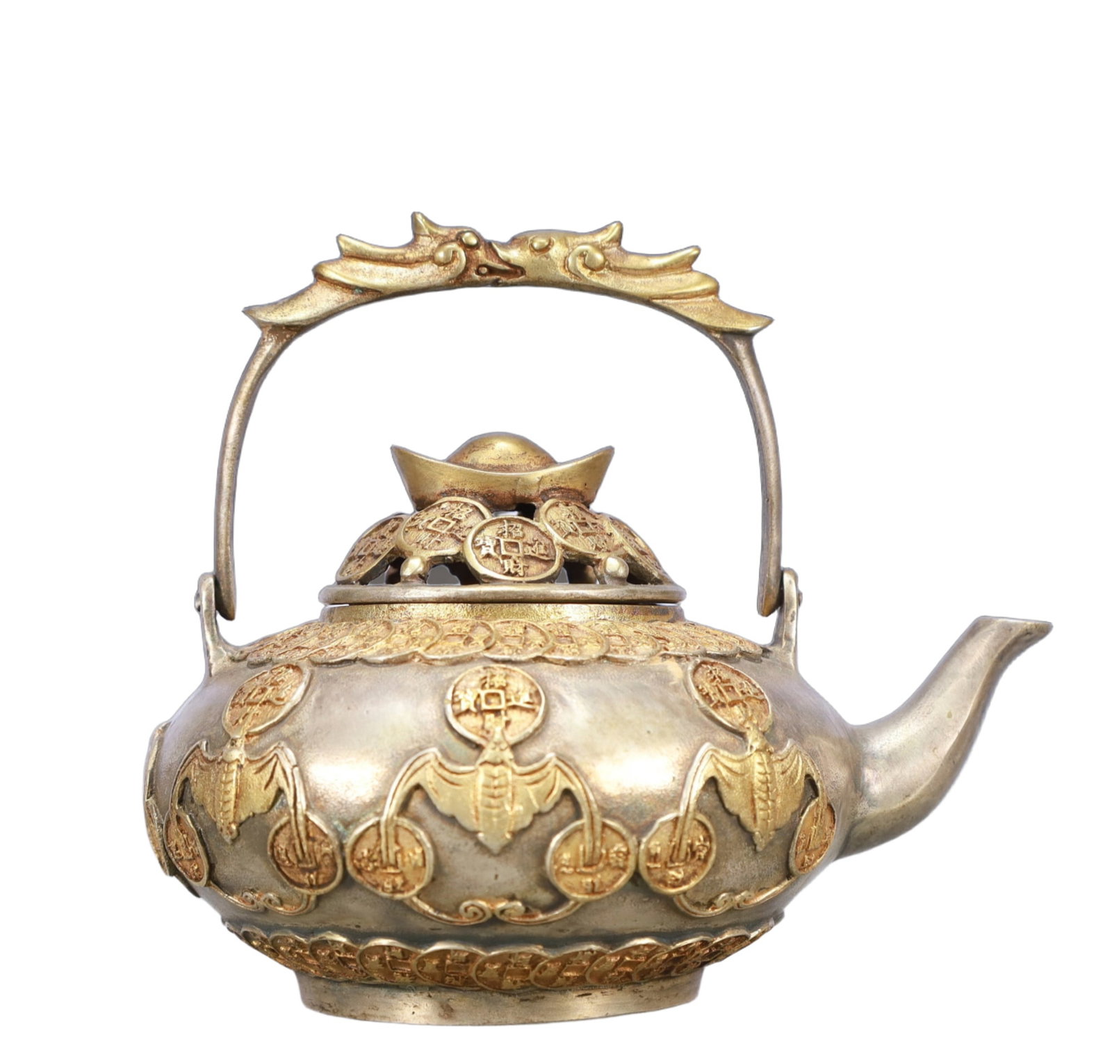 A Rare Gilt Silver Bats Pattern Teapot - 5