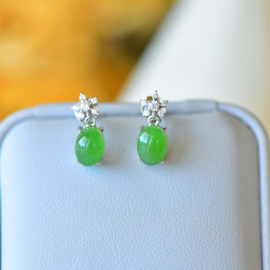 A Pair of Exquisite Sterling Silver Inlaid Jasper Earrings,Inlaid Diamond (1 of 5)