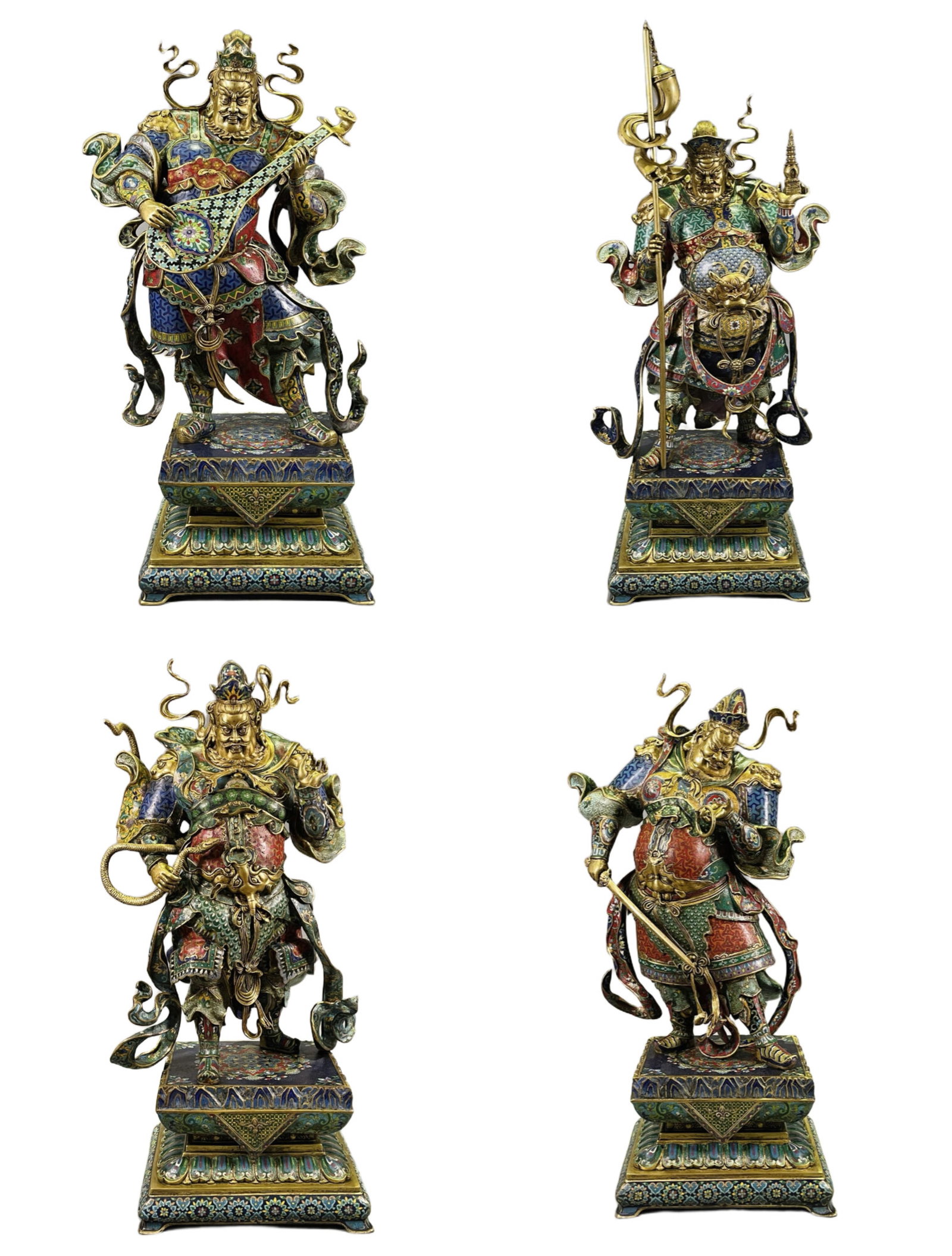 A Set of Huge Cloisonne Flower Pattern Statue of Heavenly King (1 of 20)