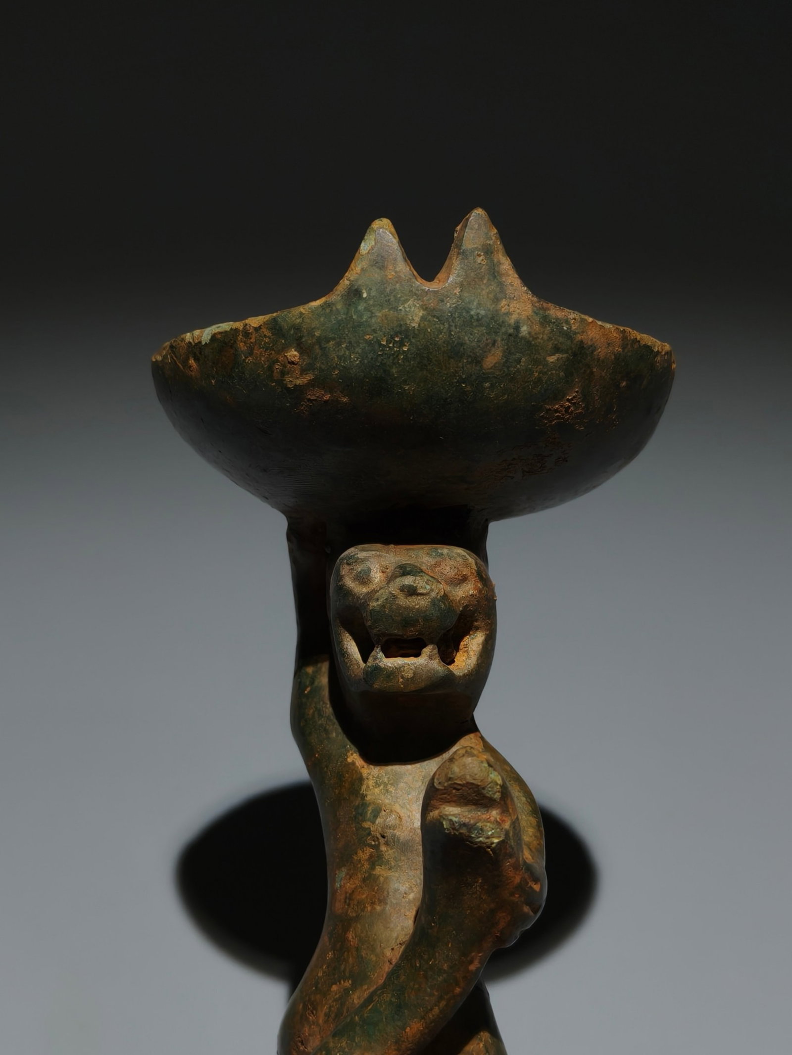 An Archaic Bronze Bear Candlestick - 2