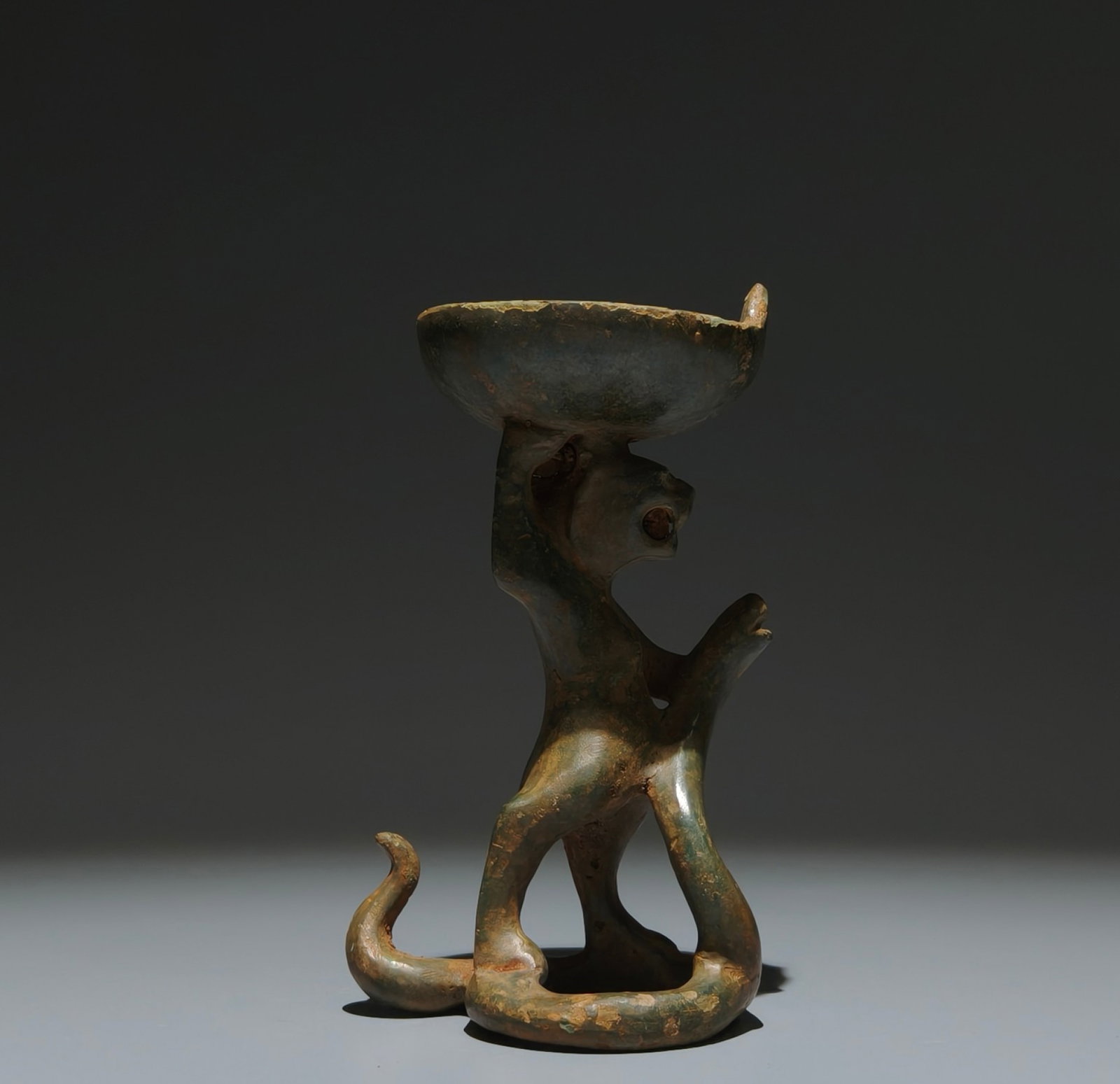 An Archaic Bronze Bear Candlestick - 3
