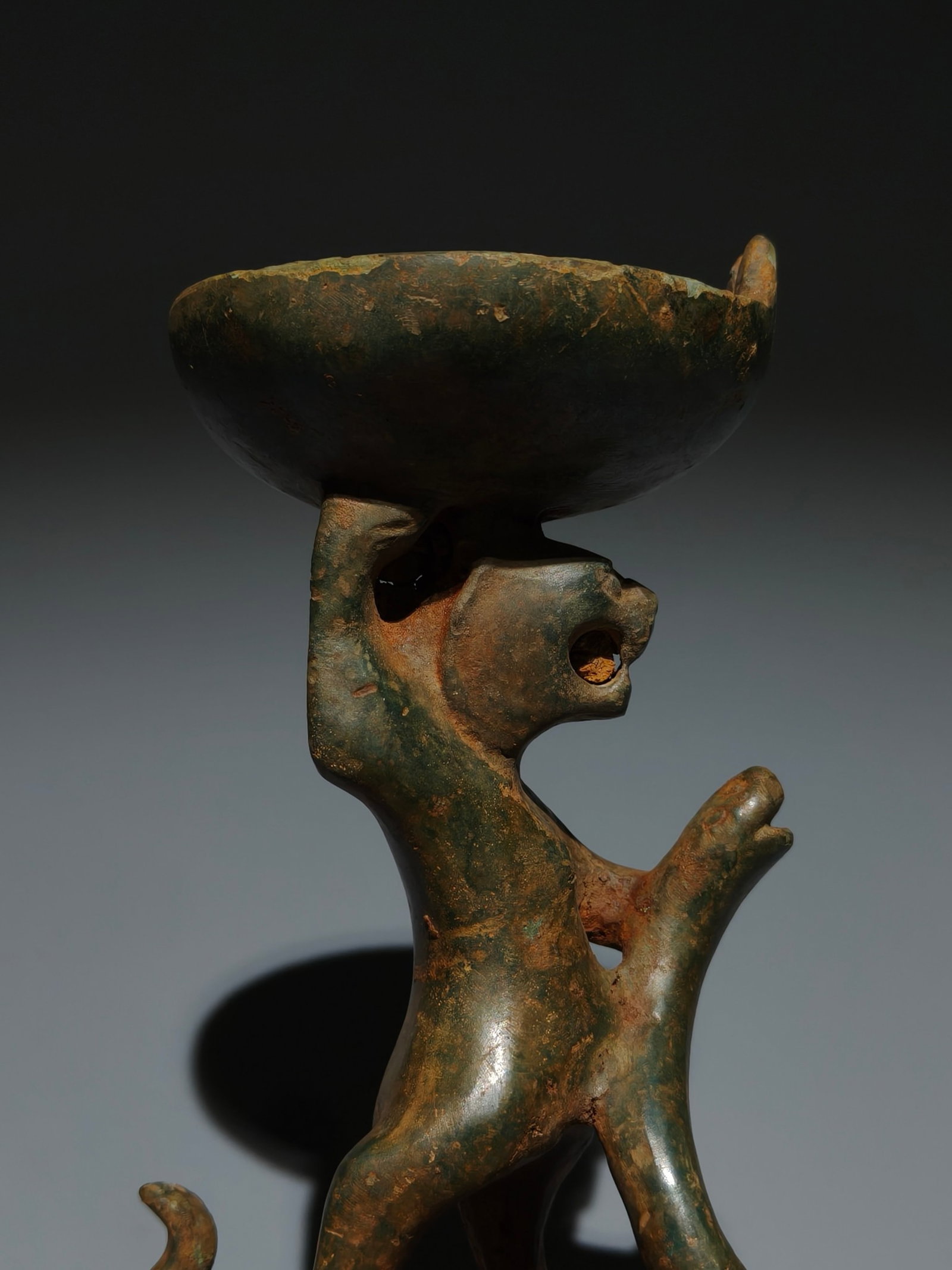 An Archaic Bronze Bear Candlestick - 4
