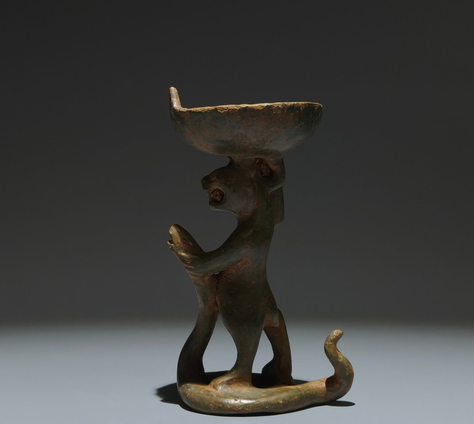 An Archaic Bronze Bear Candlestick - 7
