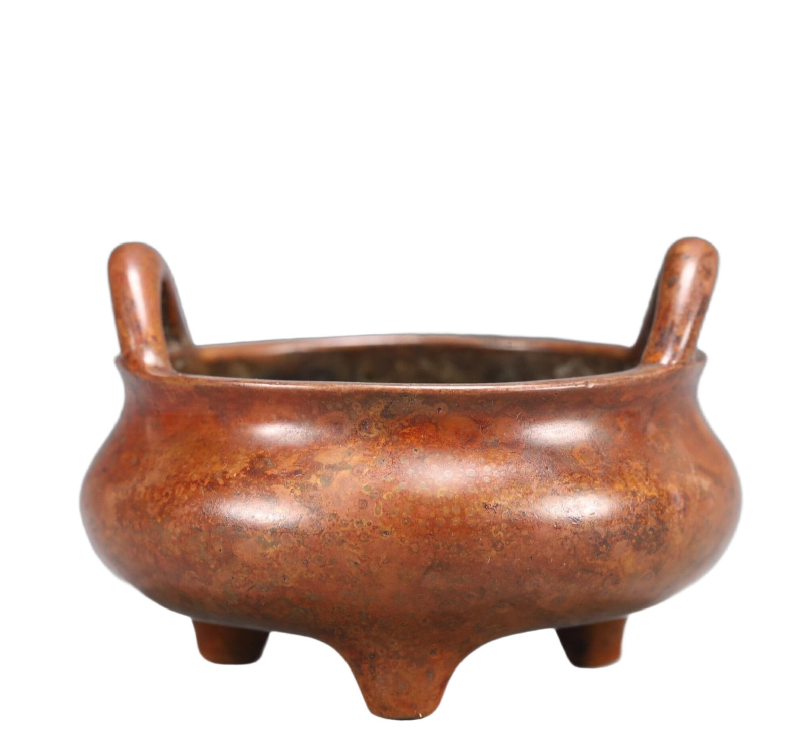 An Exquisite Bronze Double-Ears and Tripod Censer: An Exquisite Bronze Double-Ears and Tripod Censer,Ming Dynasty, China,Xuande Six-character Mark,Size:4.7inx3.1in Weight:750g