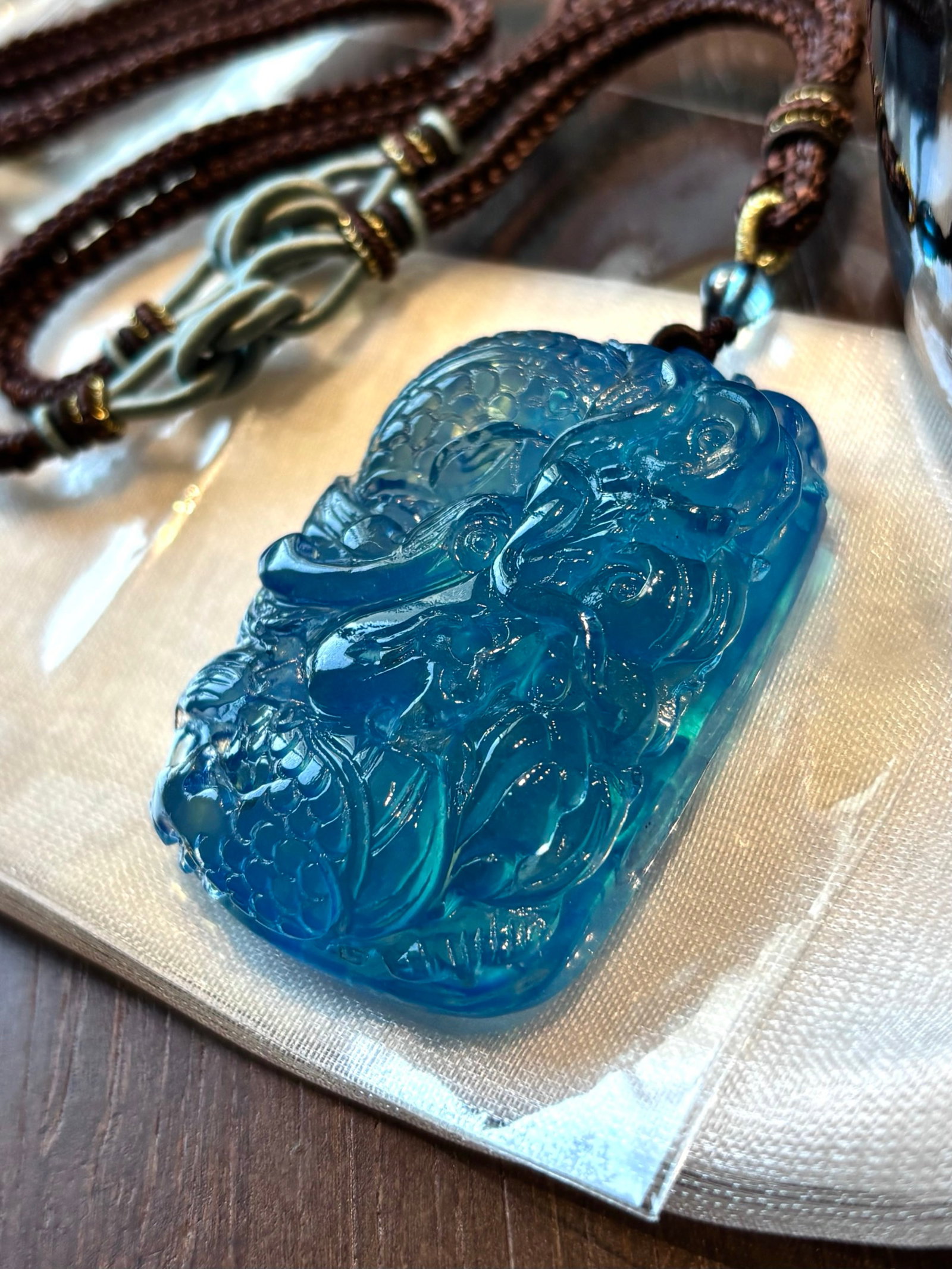 An Exquisite Aquamarine Dragon Pattern Necklace: An Exquisite Aquamarine Dragon Pattern Necklace,Size:48mmx33mmx17mm,Weight:42.8g 海蓝宝龙纹项链