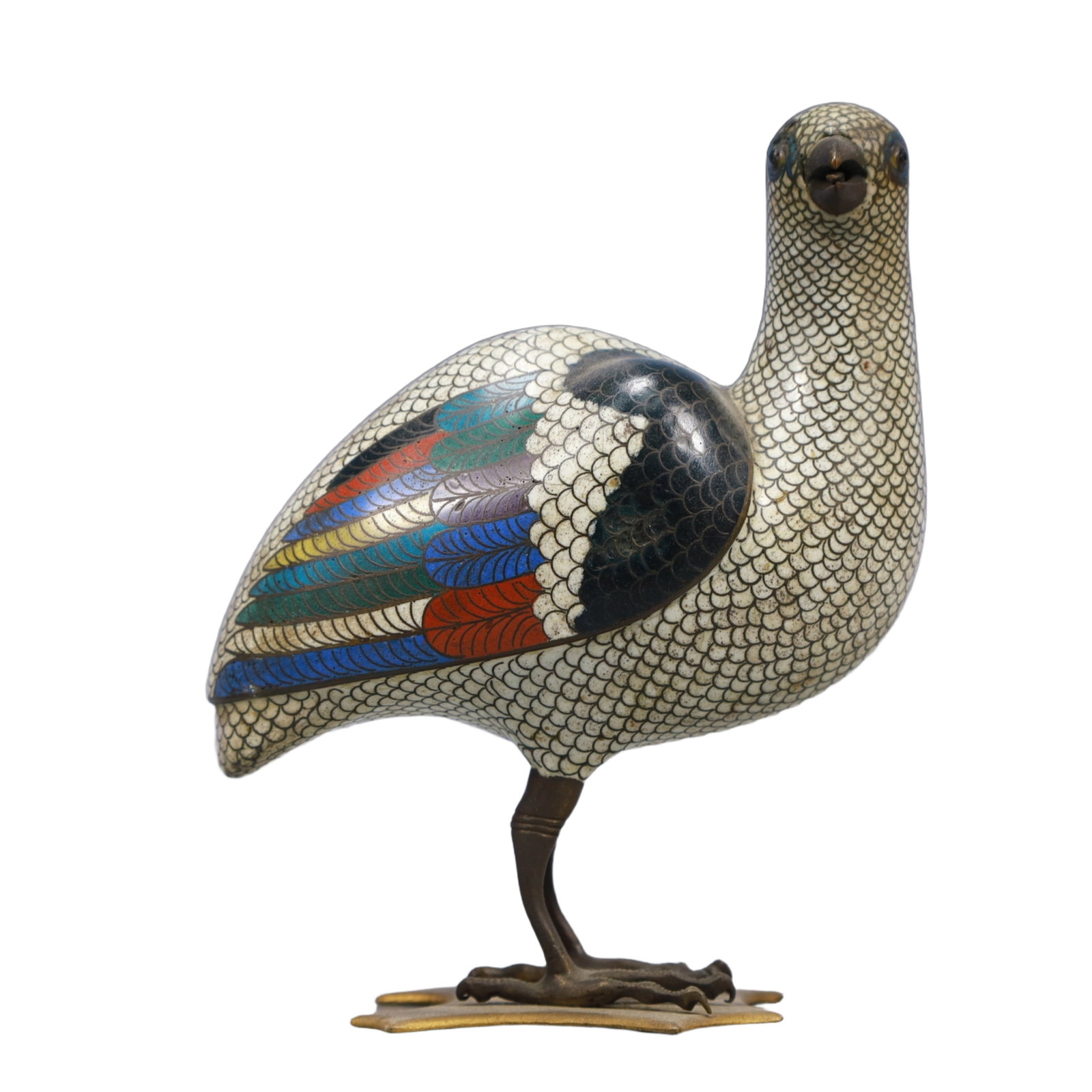 An Exquisite Cloisonne Quail Ornament: An Exquisite Cloisonne Quail Ornament,Qing Dynasty, China,Size:5.5inx2.8inx5.9inWeight:300g 景泰蓝鹌鹑摆件,中国清代